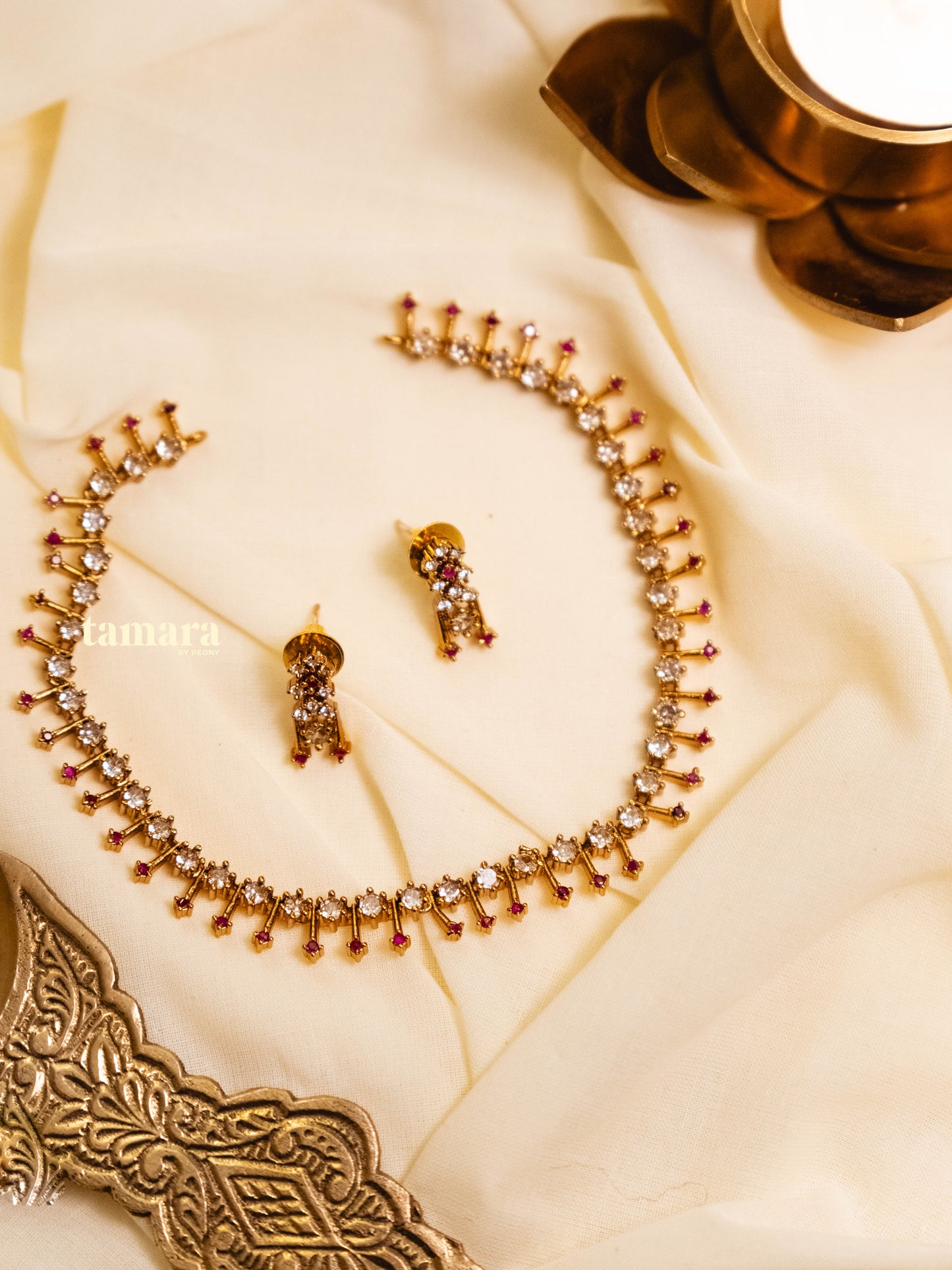 Simple Spike Necklace Set- Ruby Pink