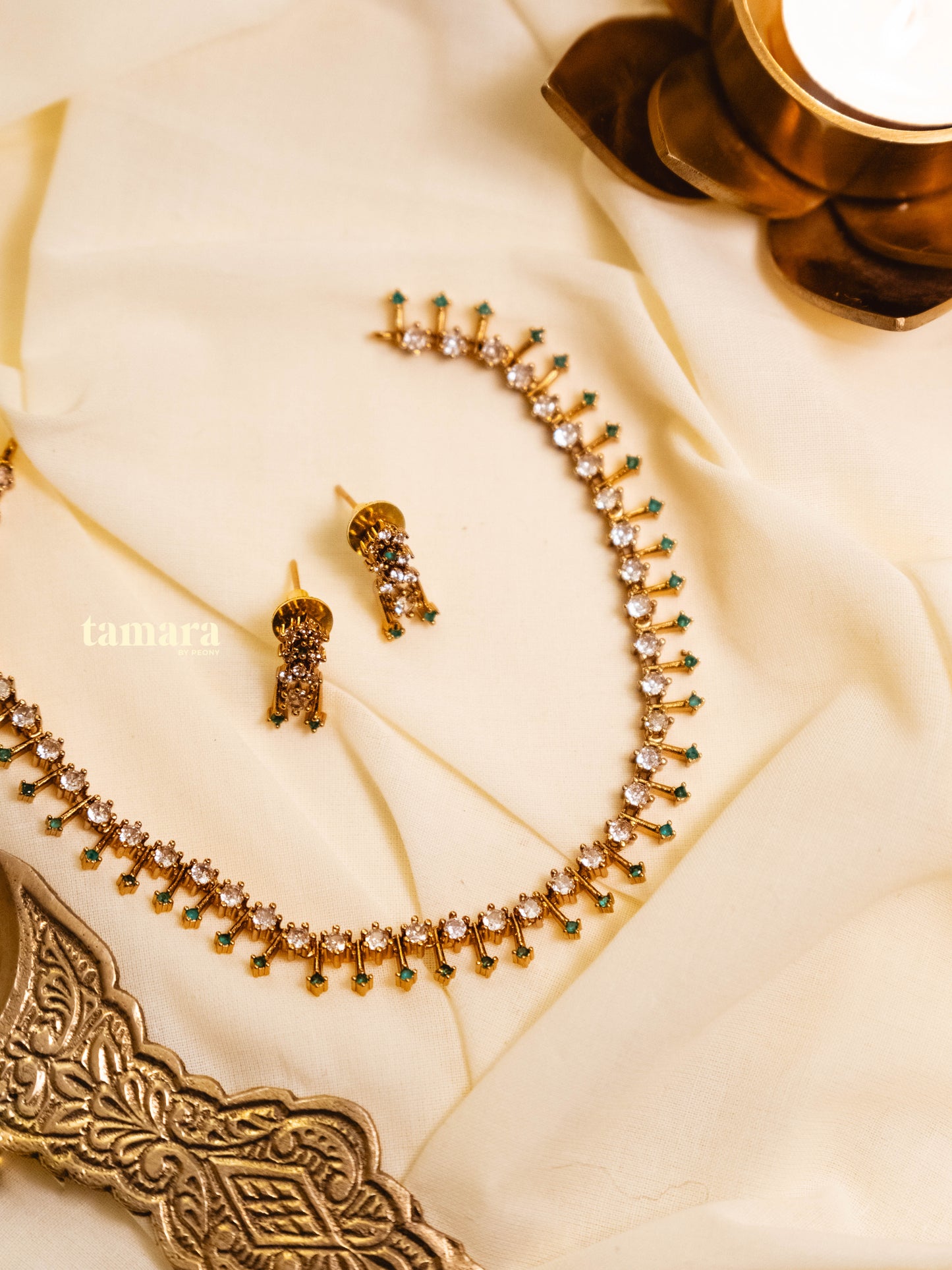 Simple Spike Necklace Set- Green