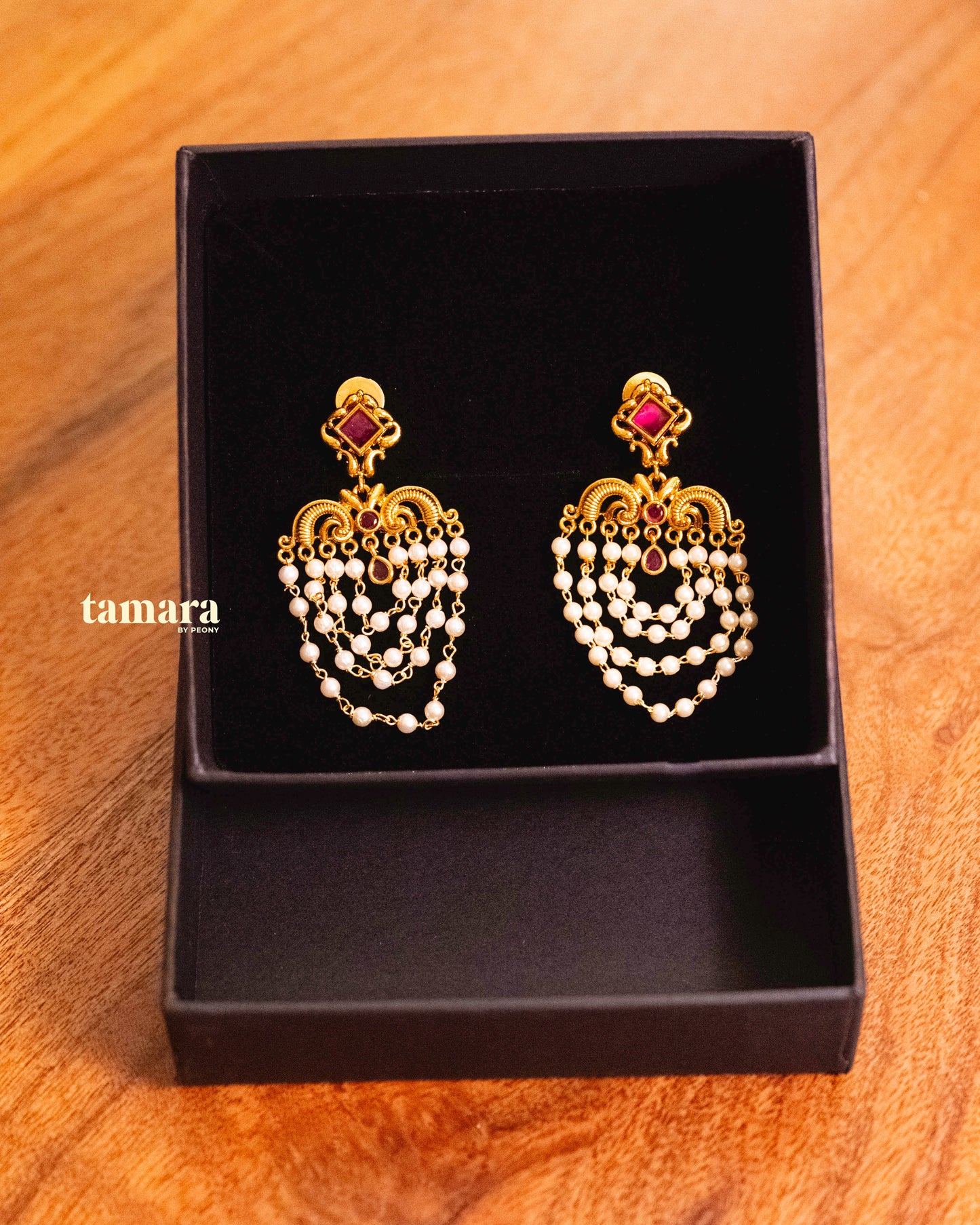 Pearl Chandbali Earring - Ruby Pink