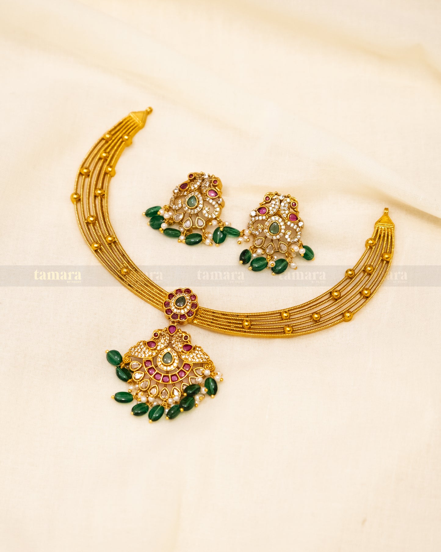Mayura Hasli Necklace Set - Emerald