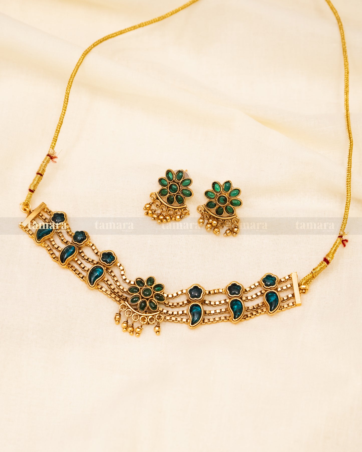 Multi - Layered Emerald Choker Set
