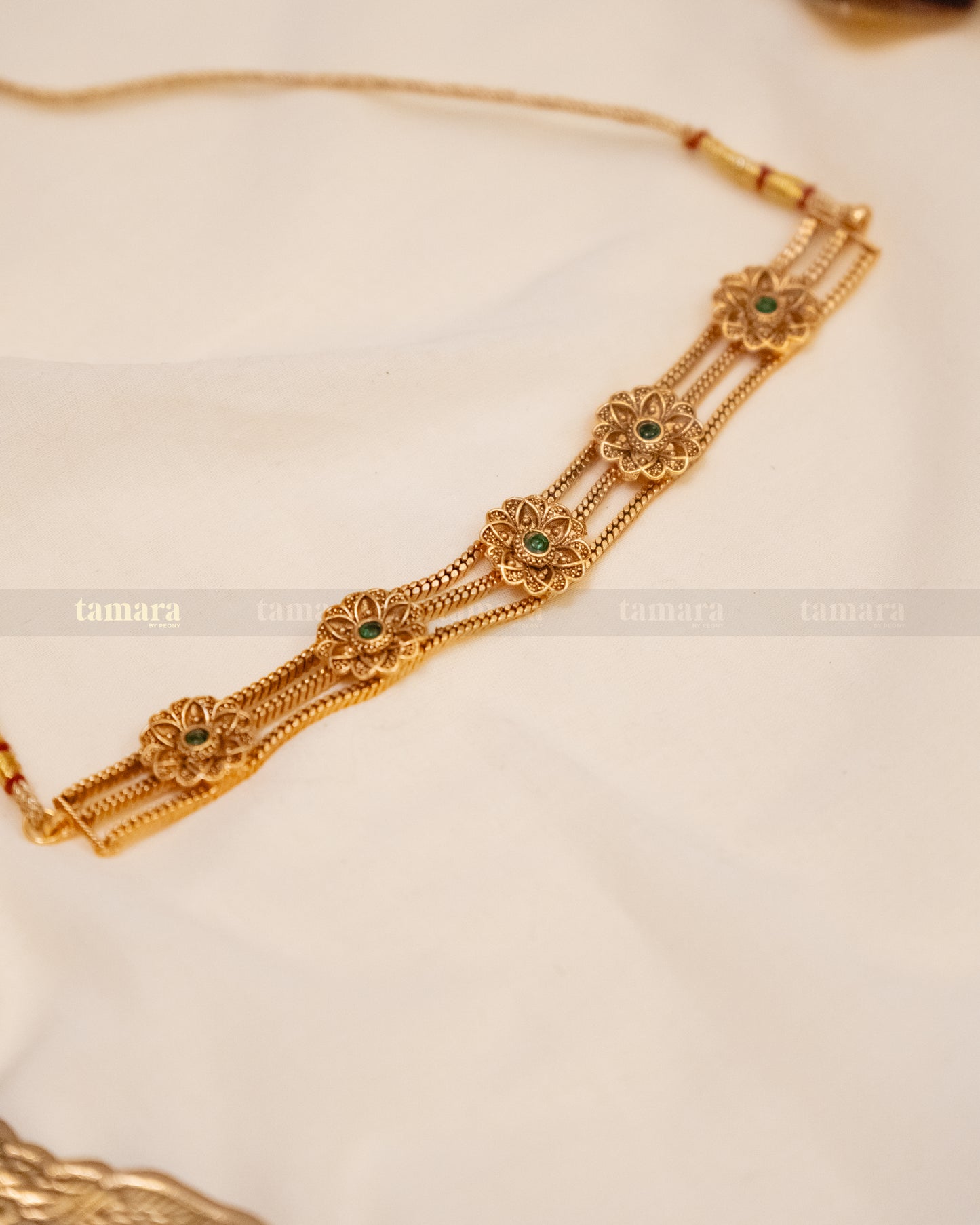 Floral Choker with Stud - Green