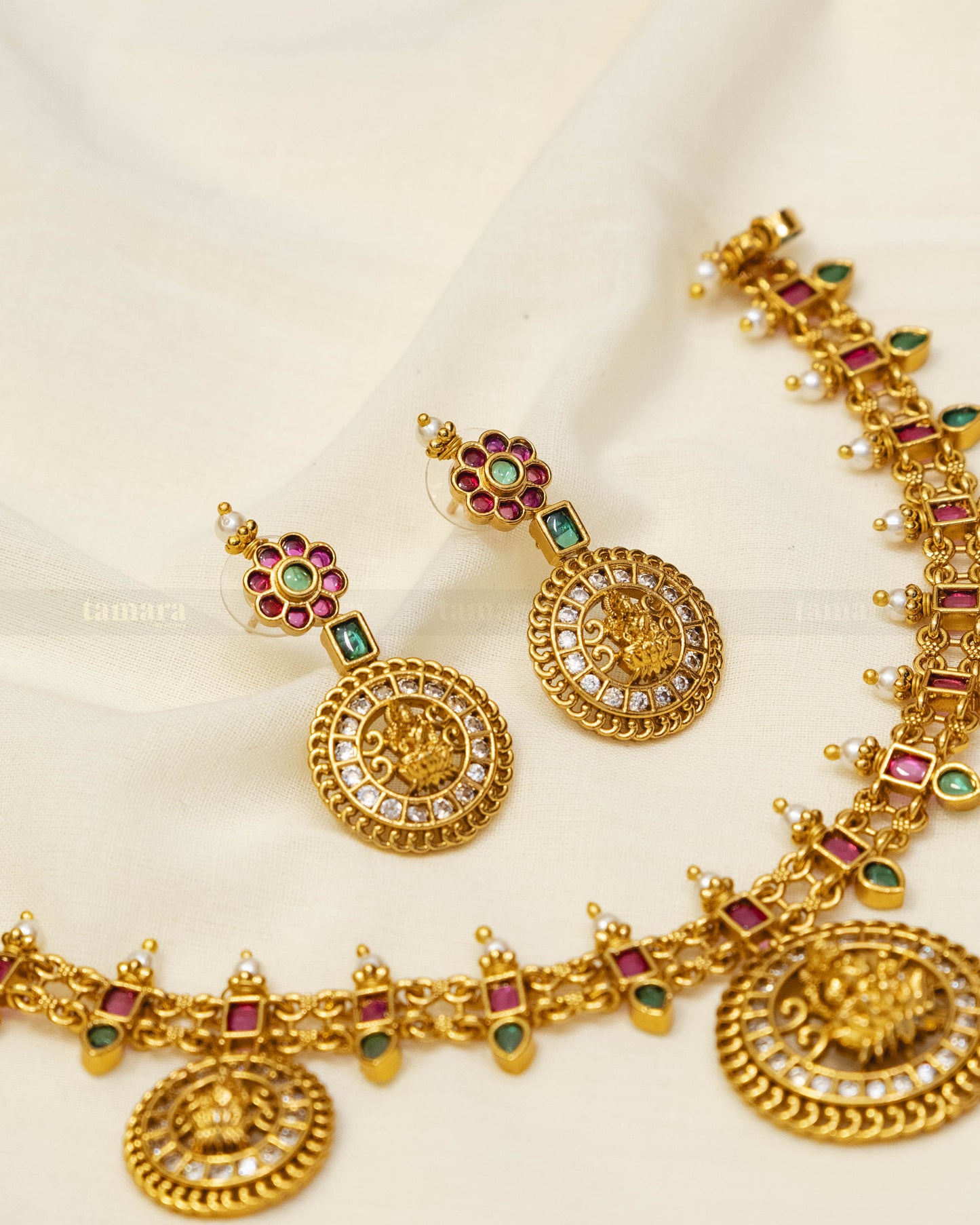Antique Goddess Lakshmi Necklace Set - Small