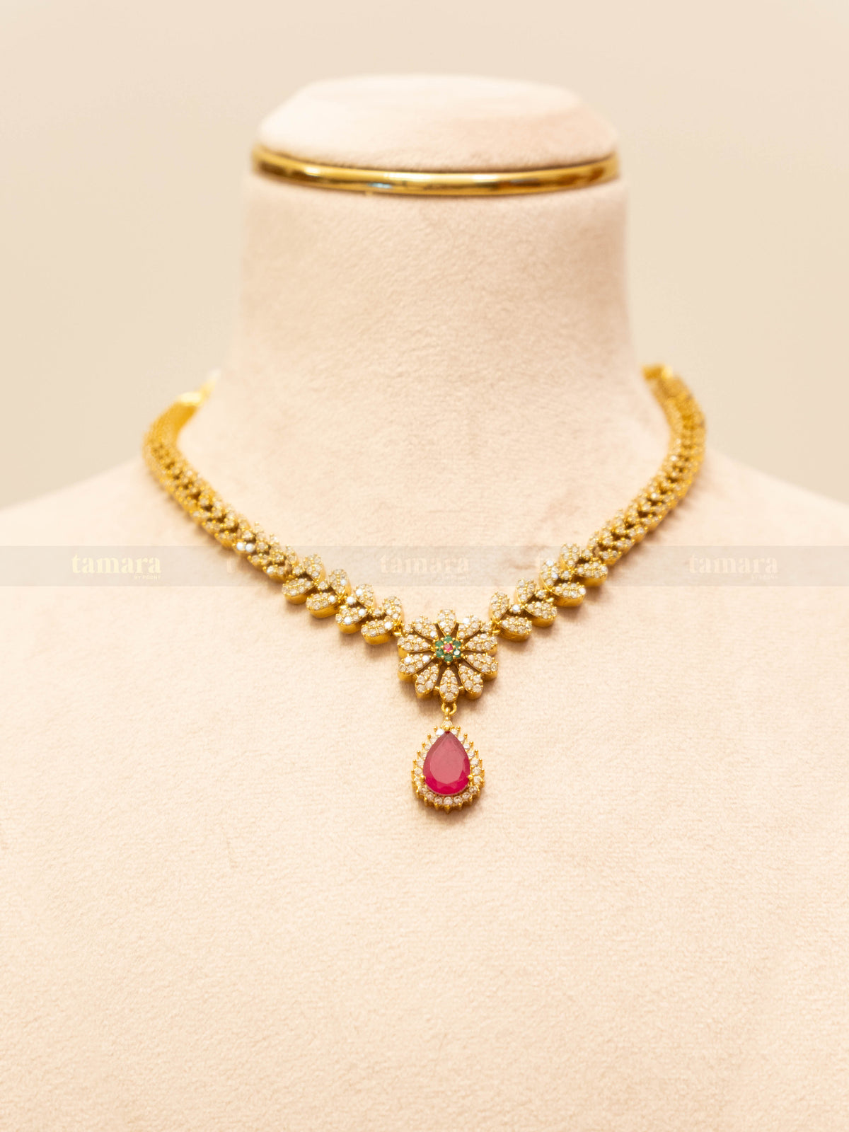 Studded Floral Necklace Set
