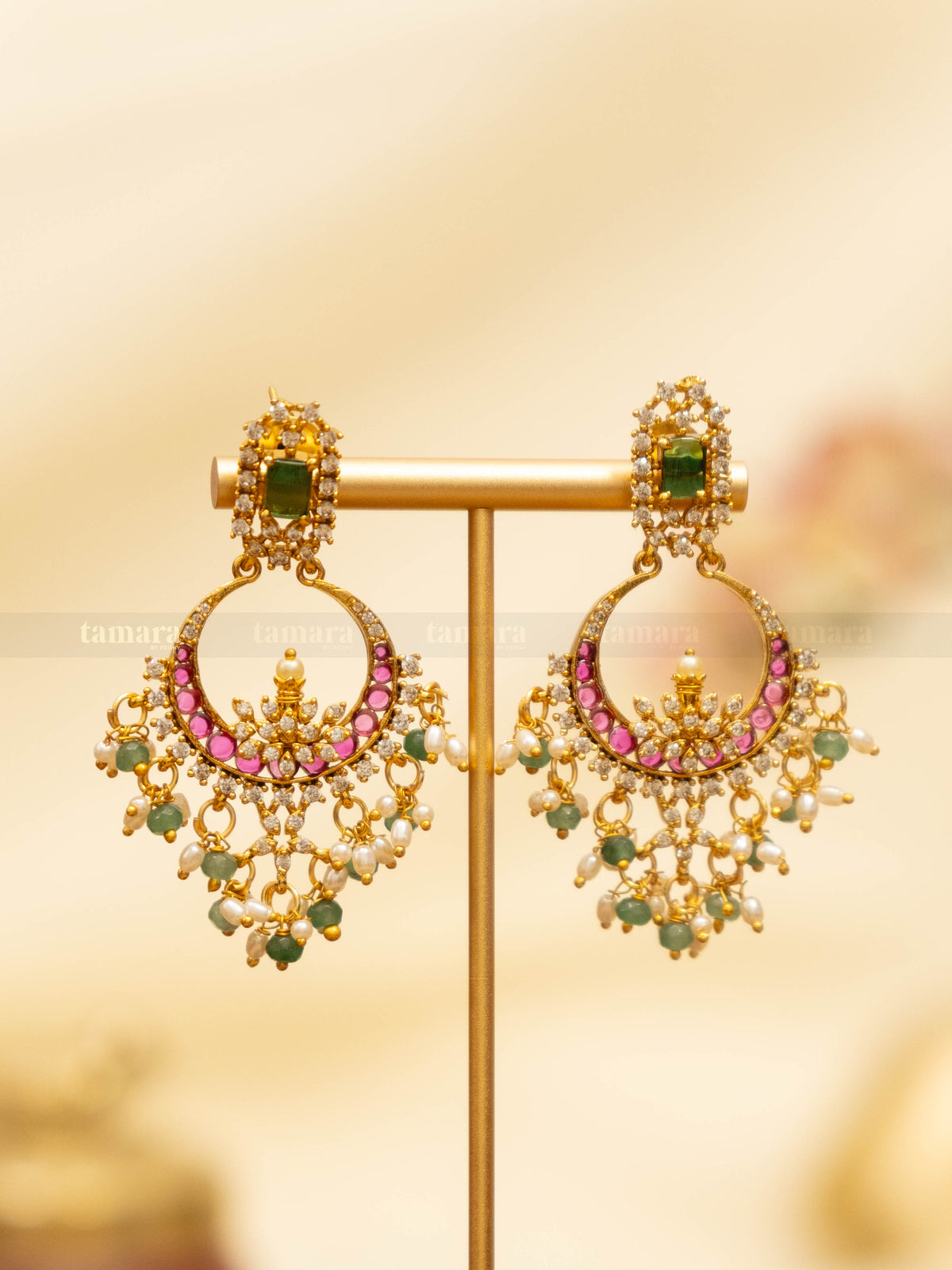 Studded Emerald Chandbali - Multi