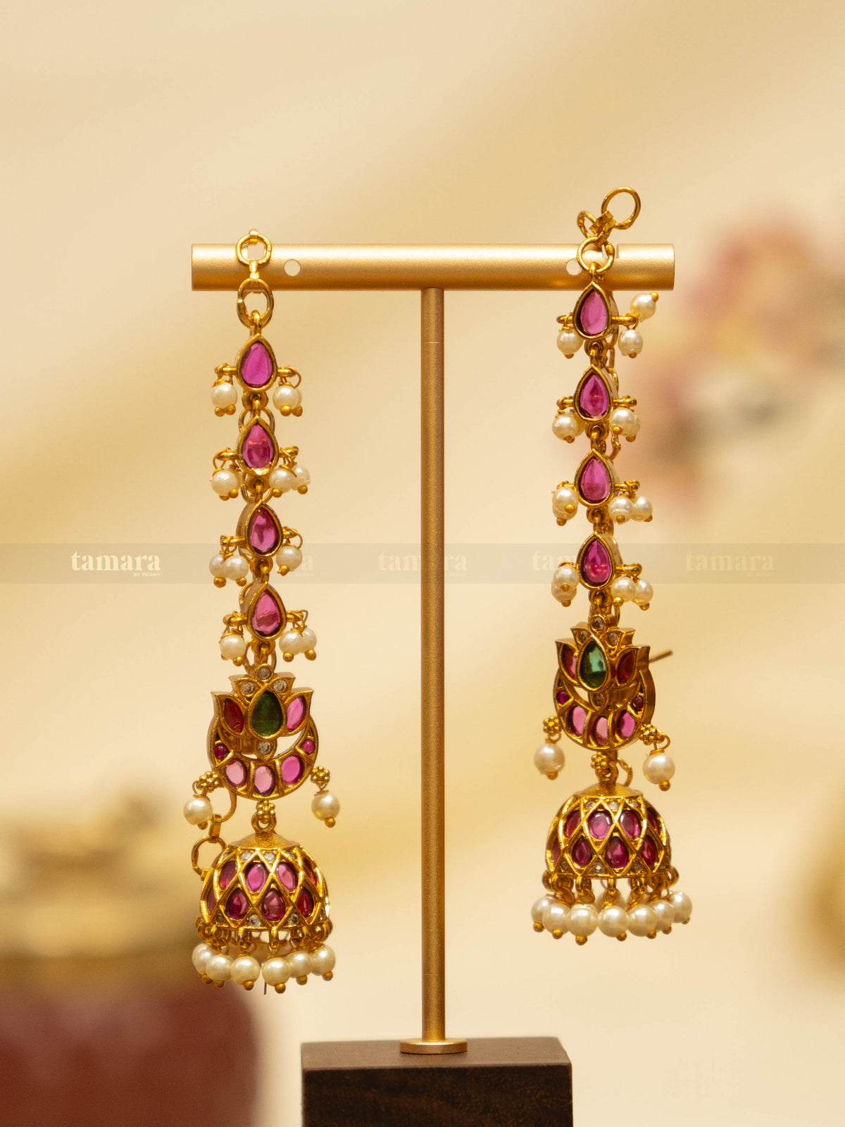 Lotus Chand Jhumka with Earchain
