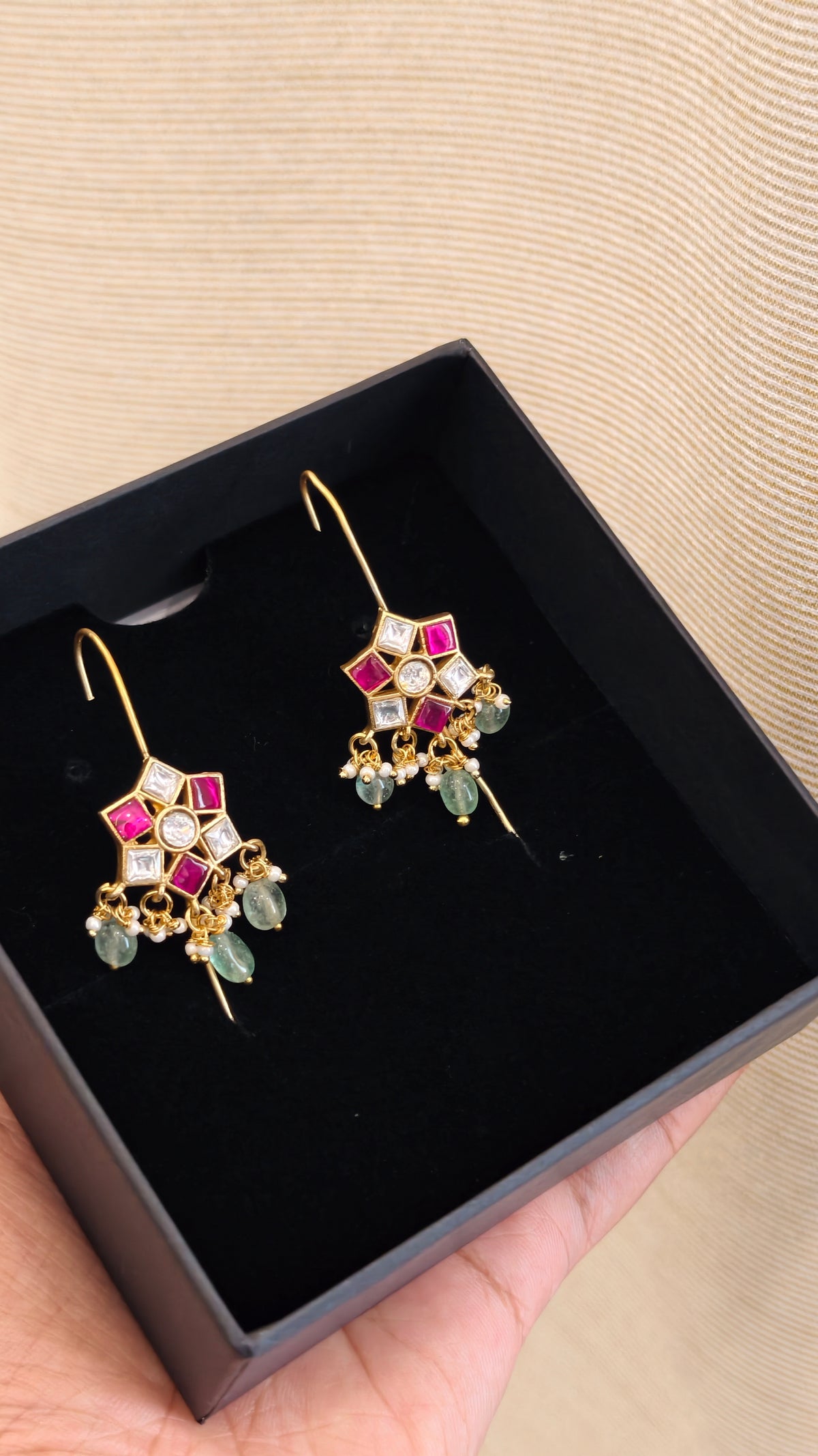 Starburst Jadau Earcuff - Pink & White