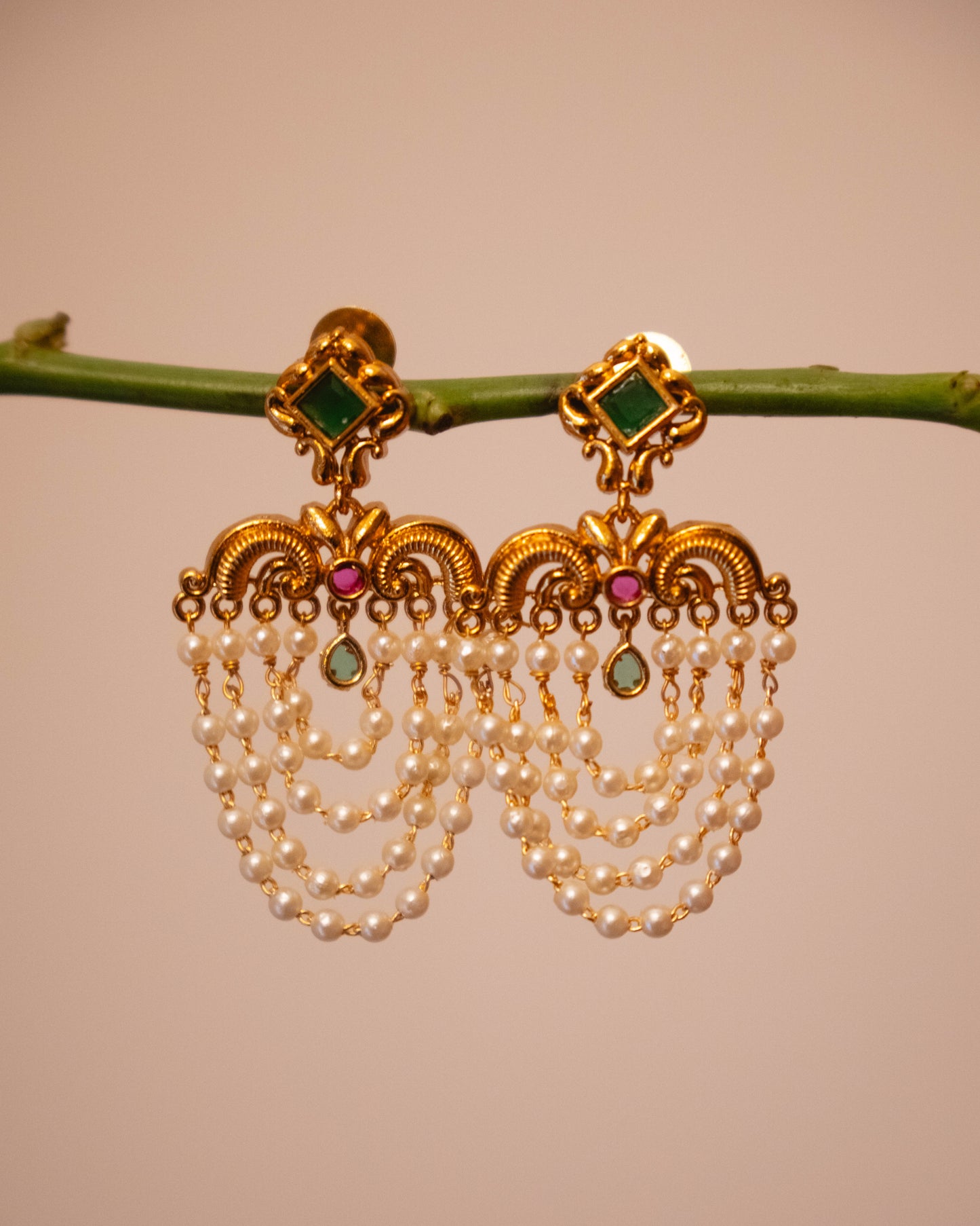Pearl Chandbali Earring - Emerald