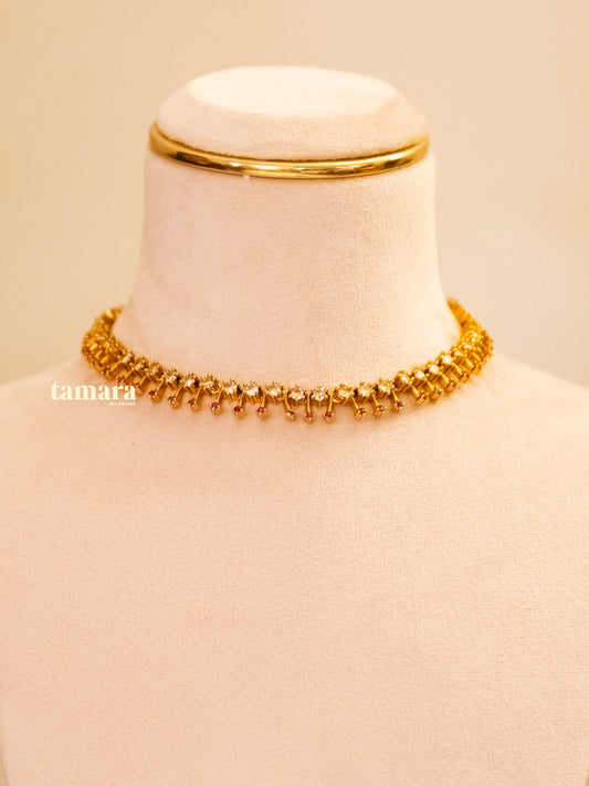 Simple Spike Necklace Set- Ruby Pink
