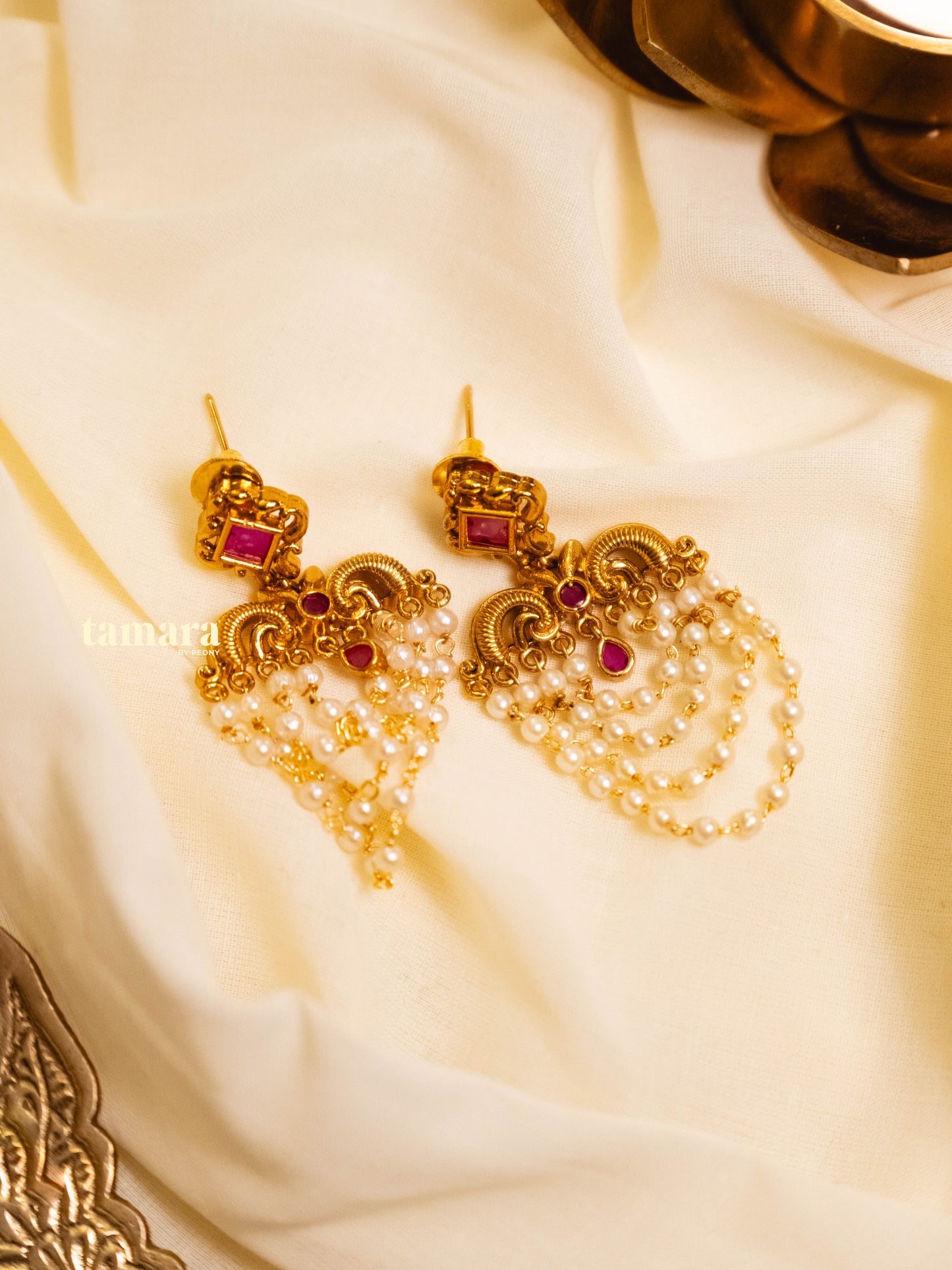 Pearl Chandbali Earring - Ruby Pink