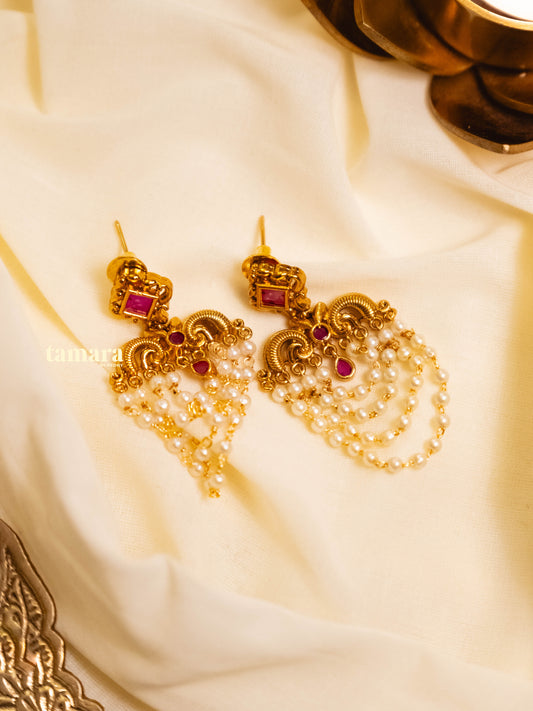 Pearl Chandbali Earring - Ruby Pink