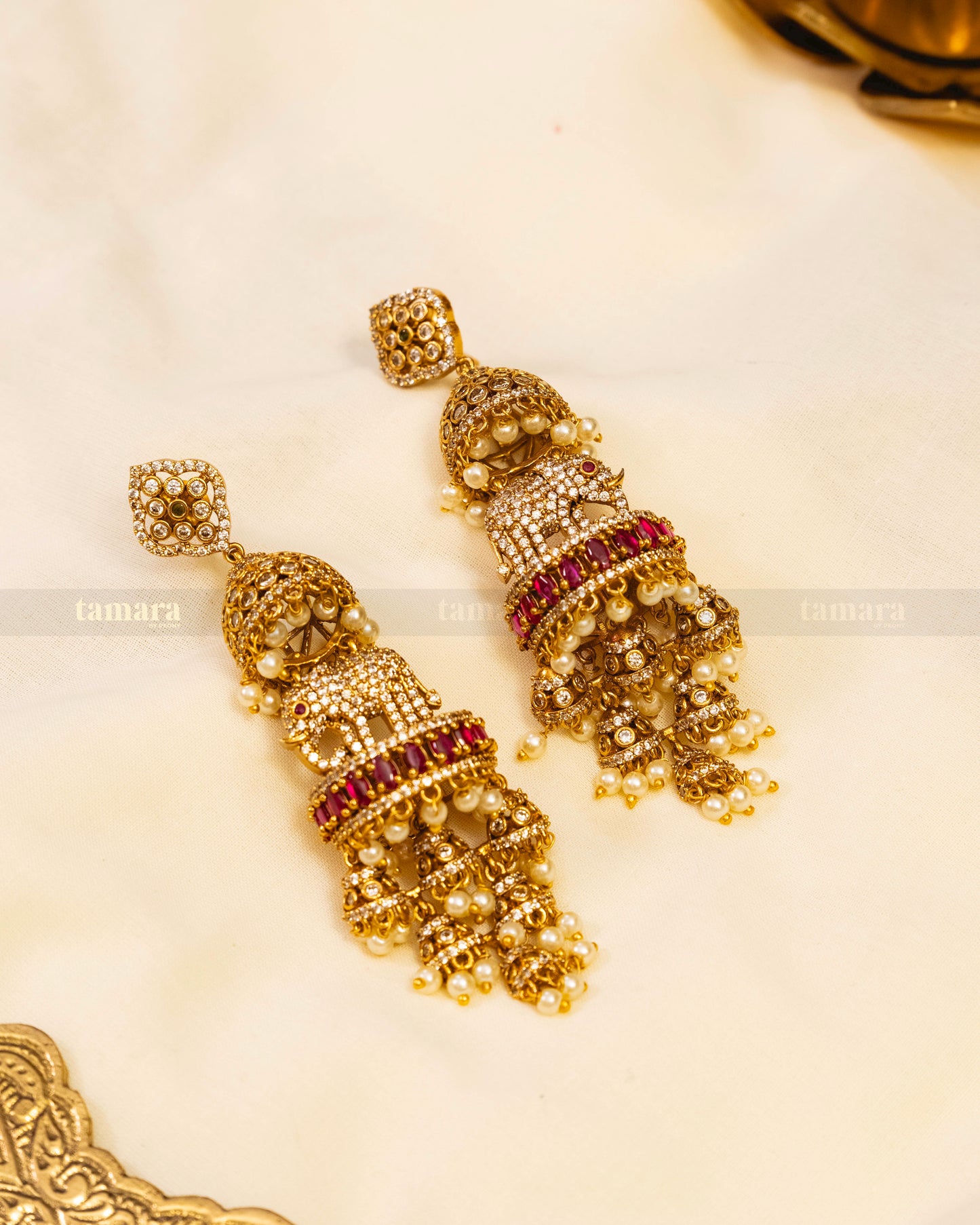 Rudra Gaja Pearl Earrings - Ruby