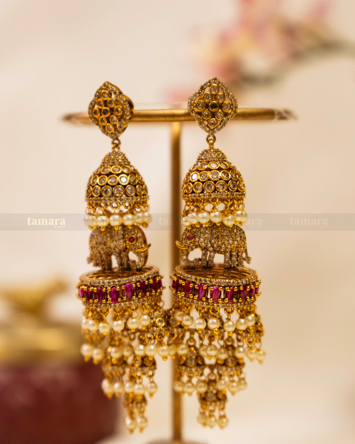 Rudra Gaja Pearl Earrings - Ruby