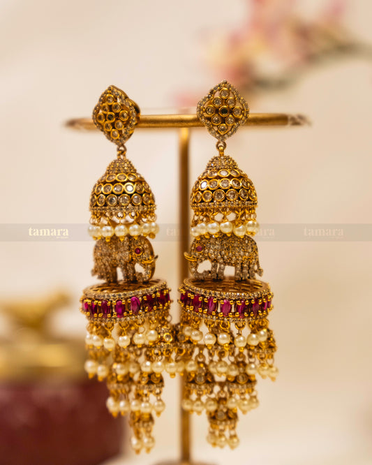 Rudra Gaja Pearl Earrings - Ruby