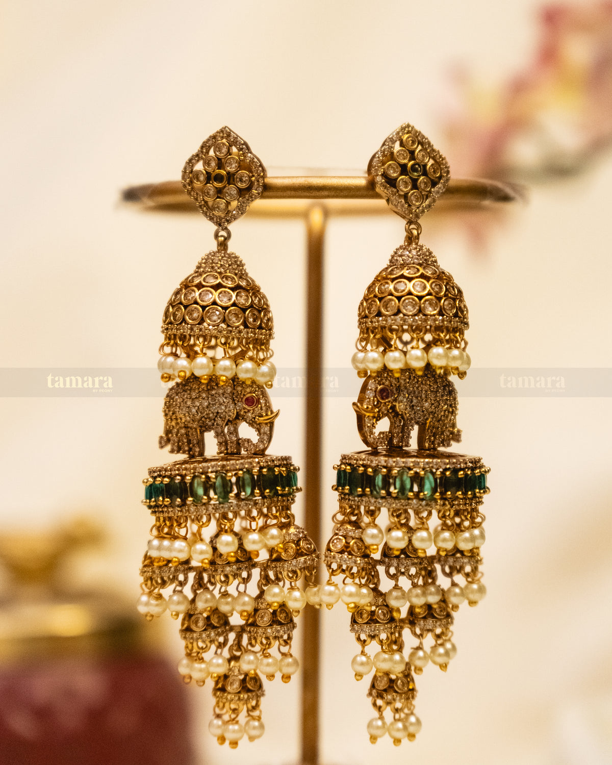 Rudra Gaja Pearl Earrings - Emerald