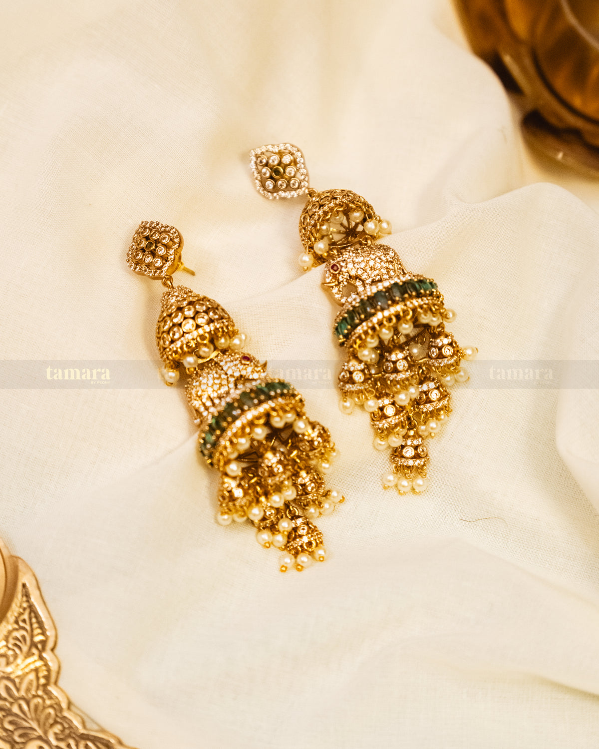 Rudra Gaja Pearl Earrings - Emerald