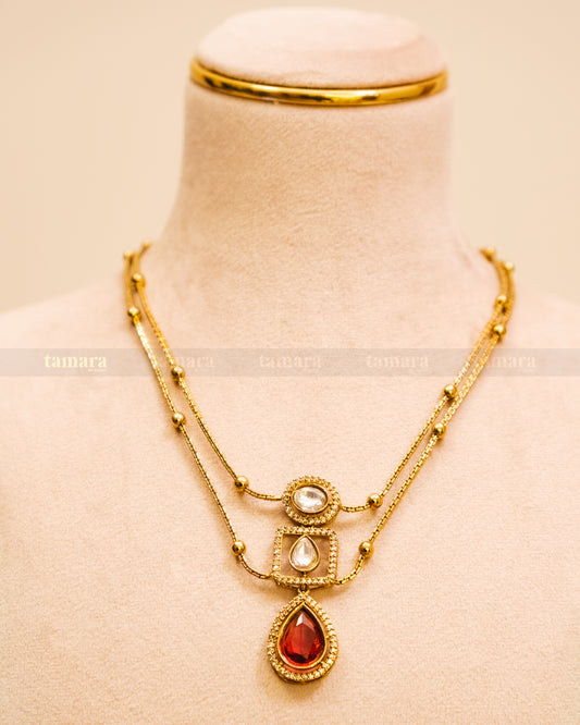 Kundan Polki Necklace - Ruby