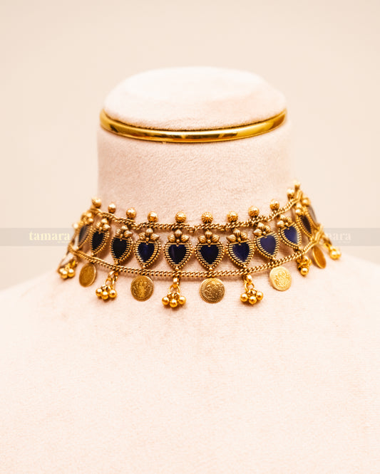 Coin Necklace with Stud - Blue