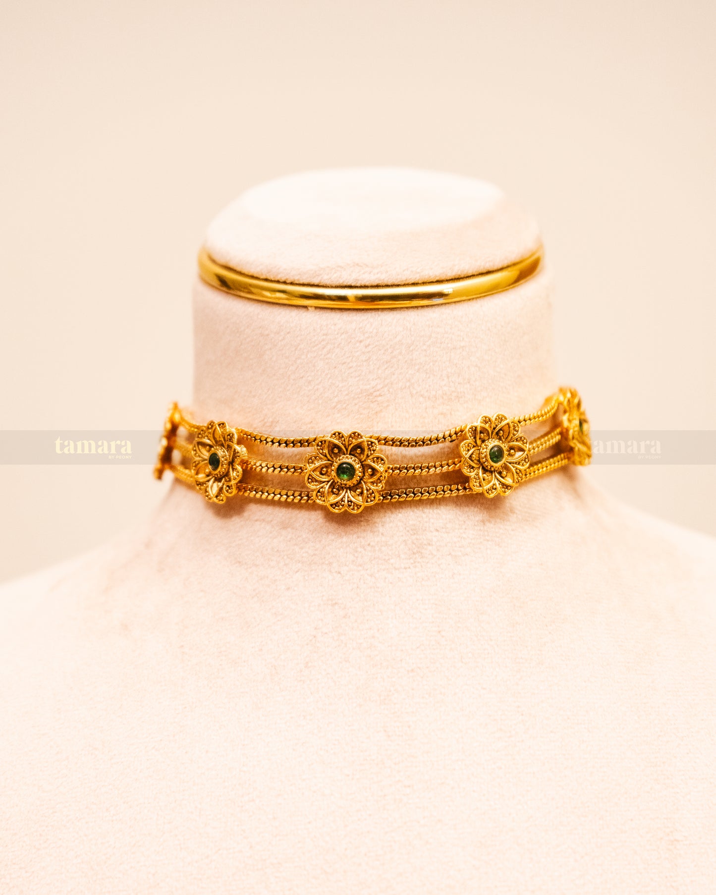 Floral Choker with Stud - Green
