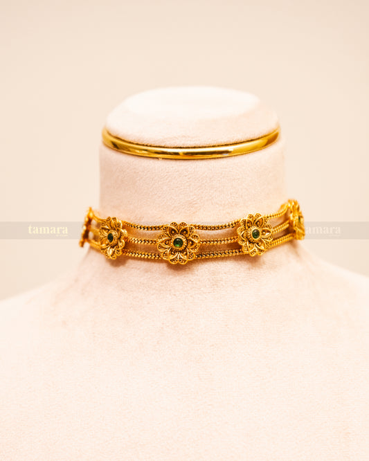 Floral Choker with Stud - Green