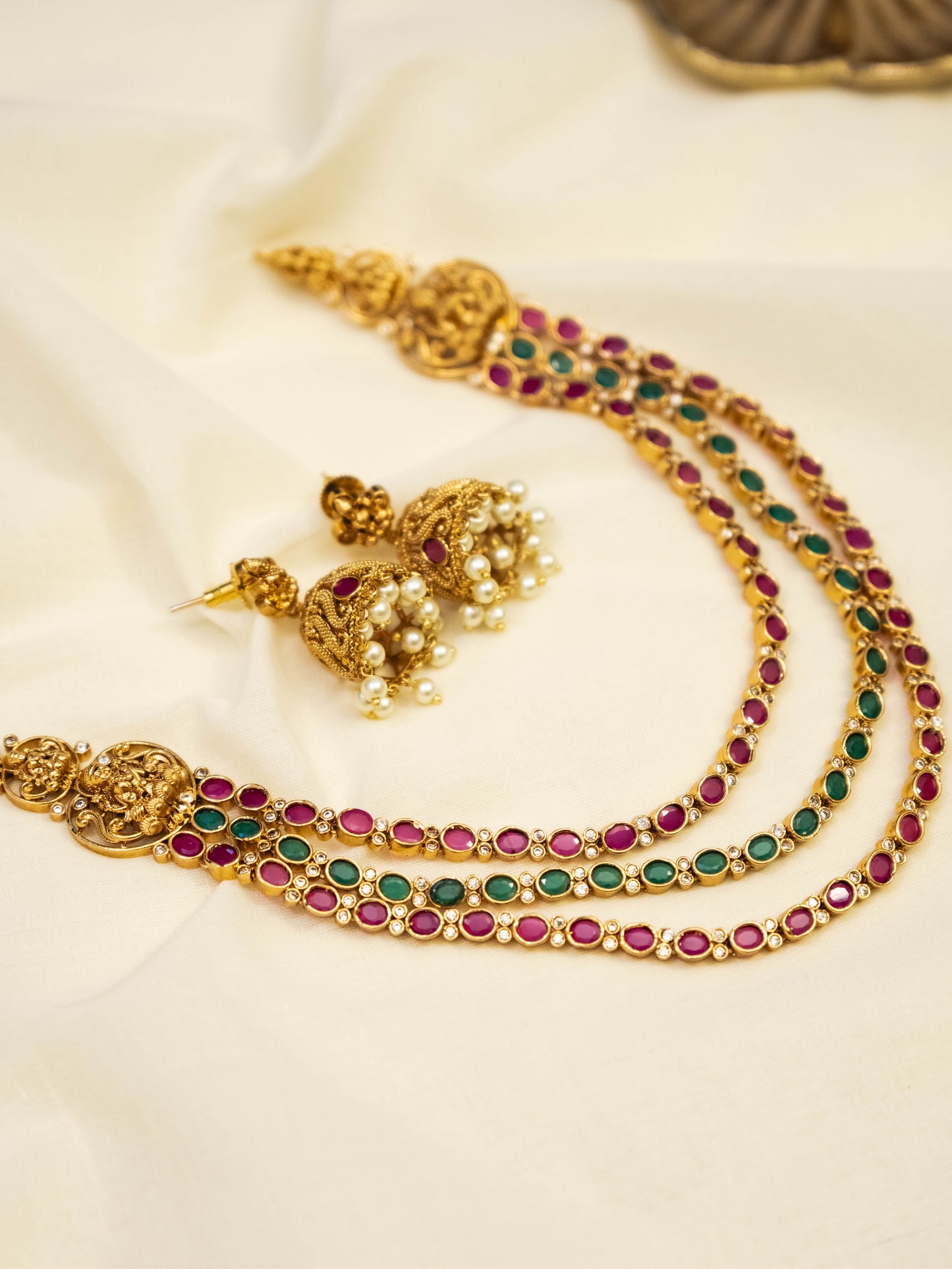 Layered Ruby & Emerald Necklace Set