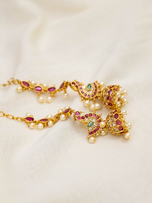 Swan Kemp Jhumka with Earchain