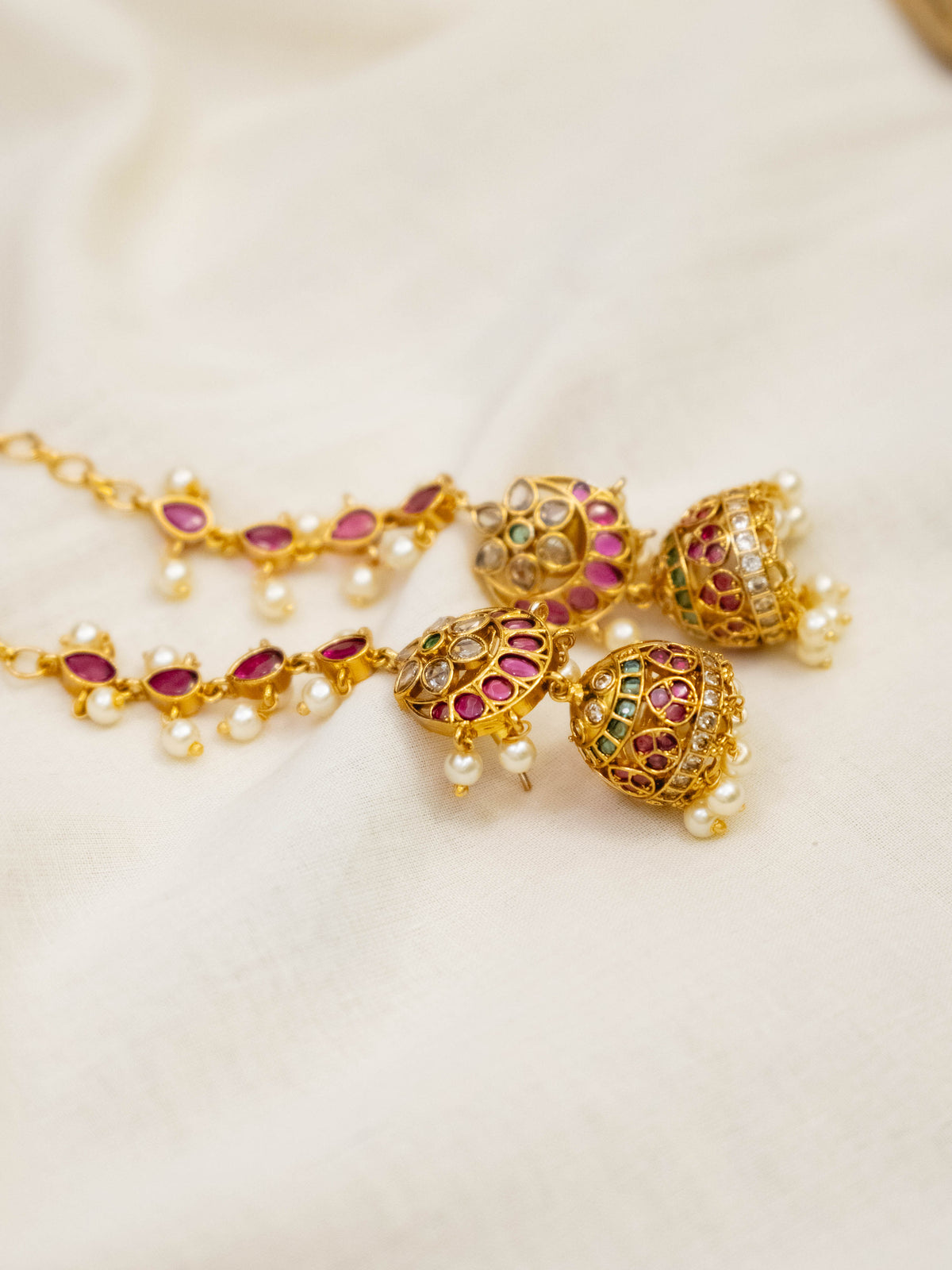 Floral Chand Jhumka with Earchain