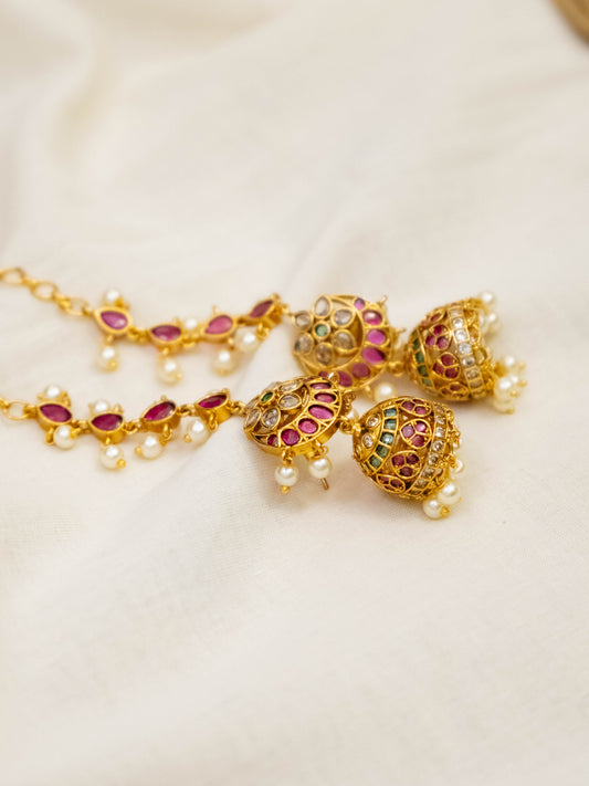 Floral Chand Jhumka with Earchain