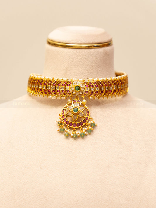 Kemp Chandbali Floral Choker Set with Removable Pendant