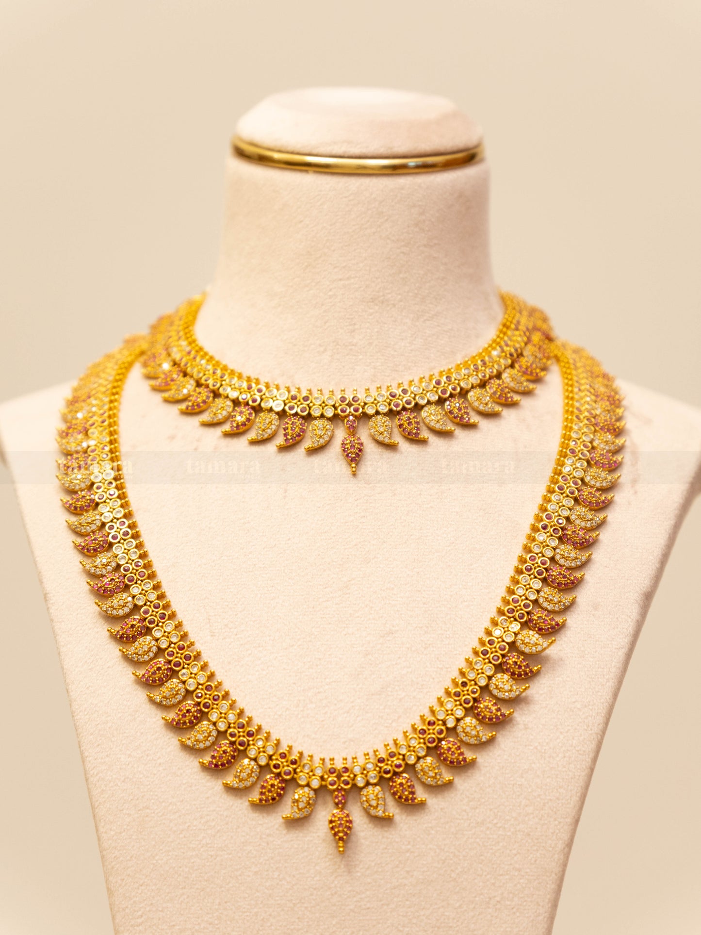 Mango Necklace Combo Set - Ruby & White