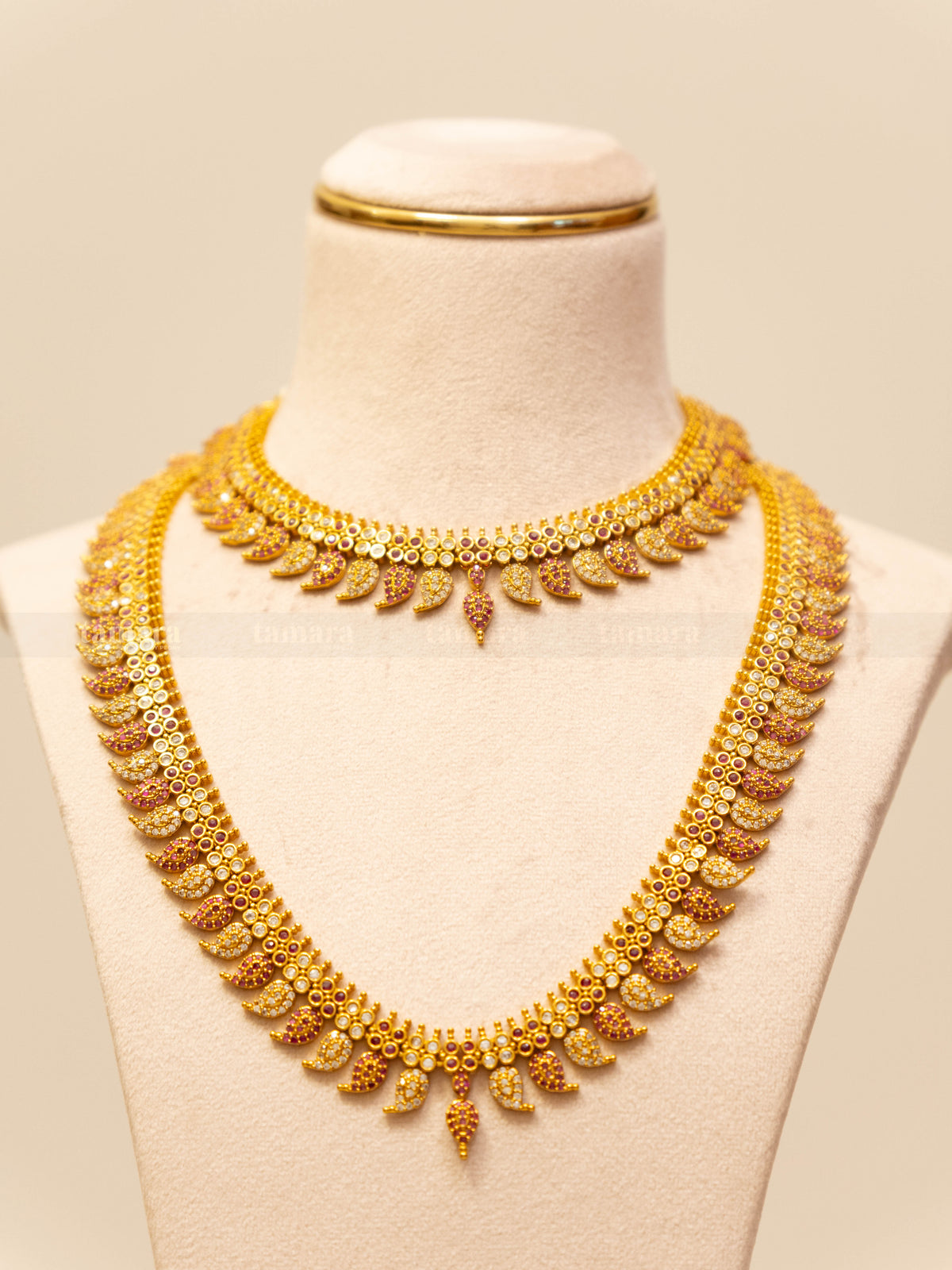 Mango Necklace Combo Set - Ruby & White