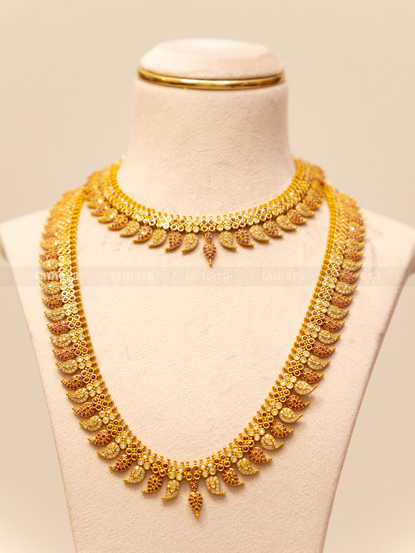 Mango Necklace Combo Set - Ruby & White