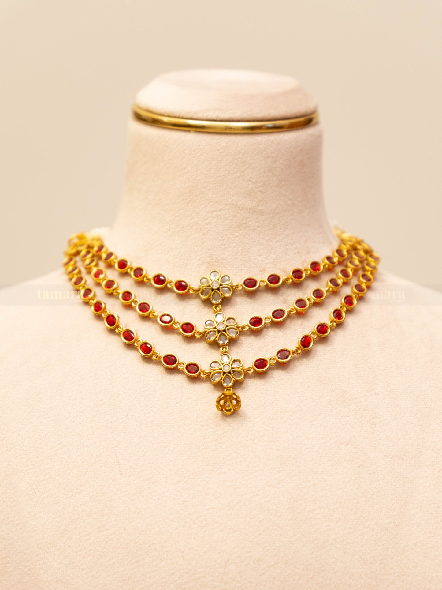 Three Layered Necklace Set - Red