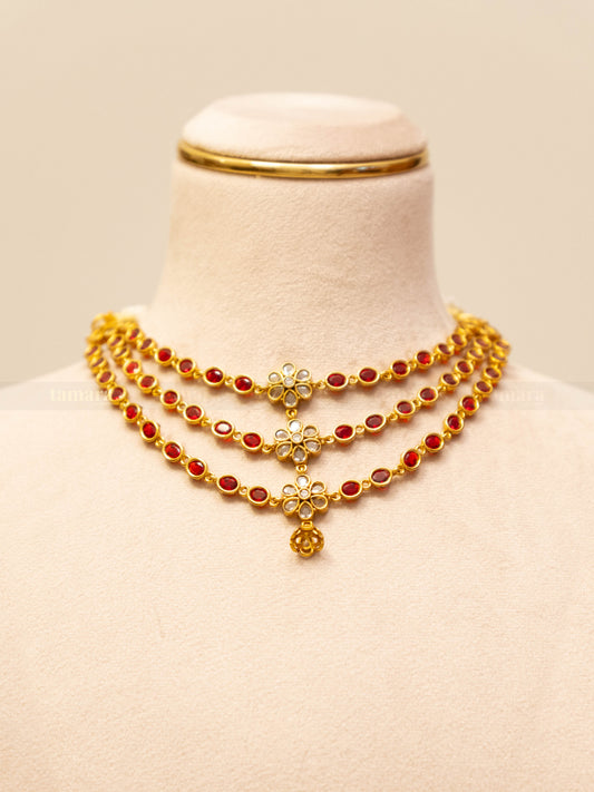 Three Layered Necklace Set - Red