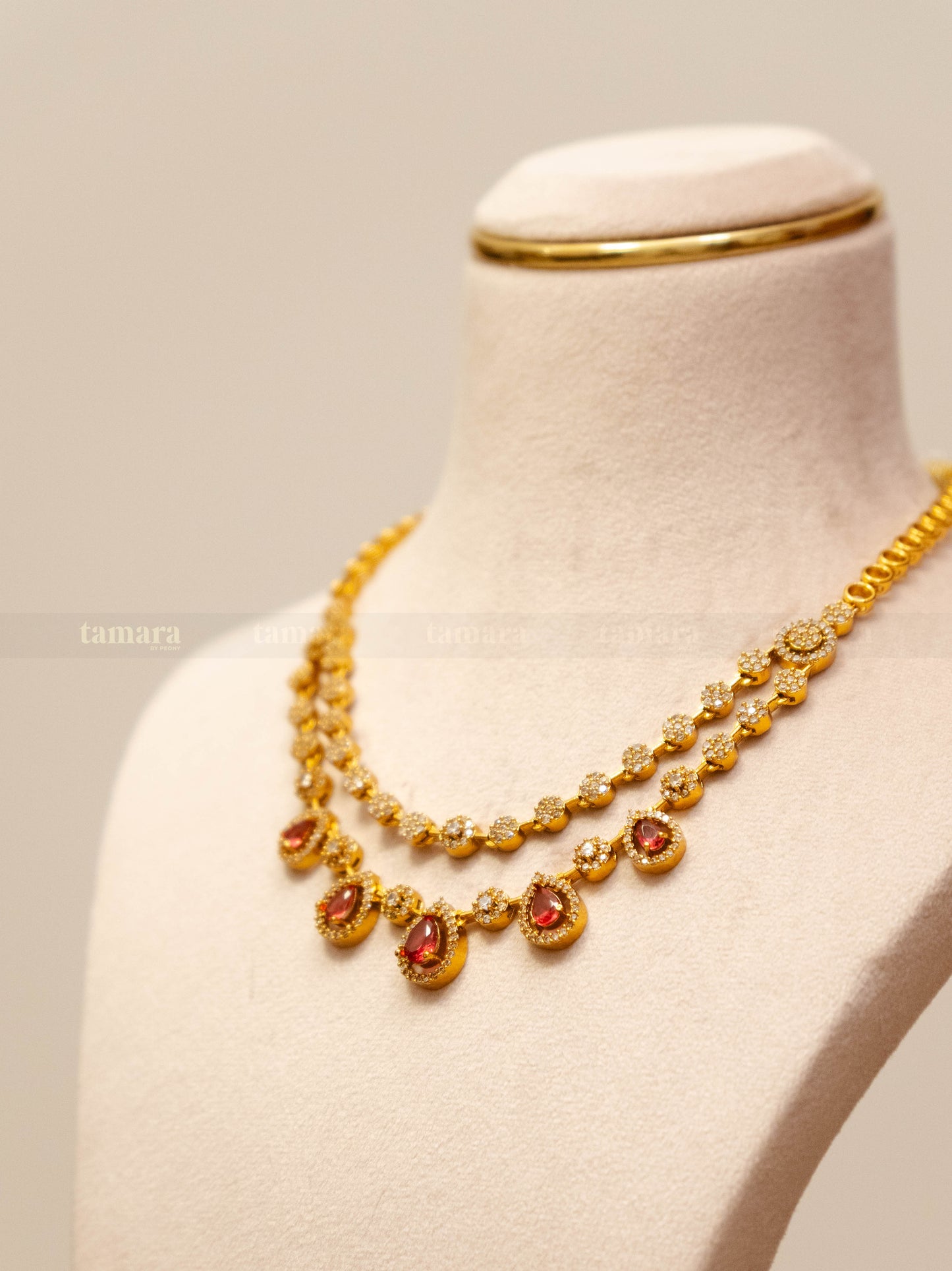 Layered Drop Necklace Set - Ruby