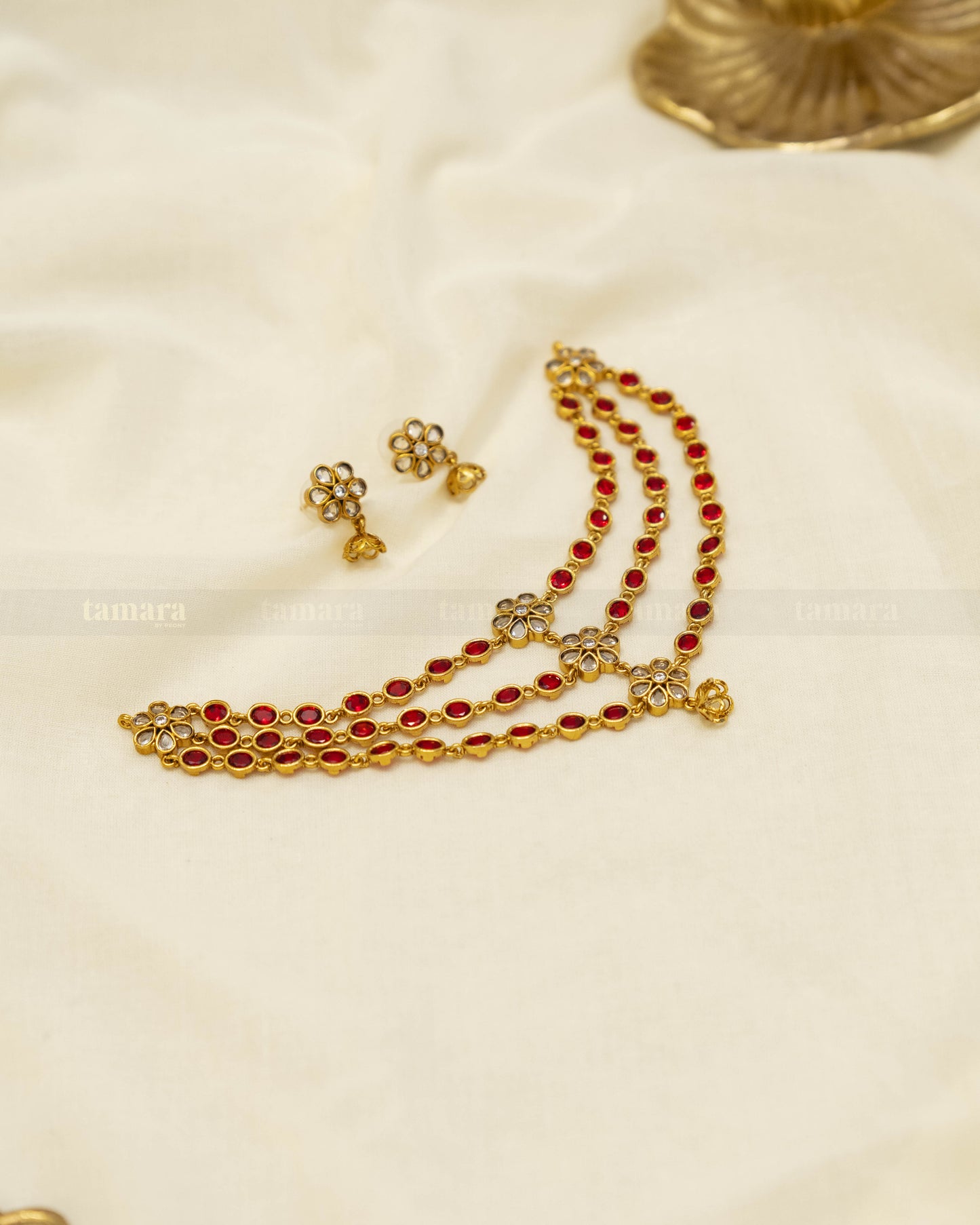 Three Layered Necklace Set - Red