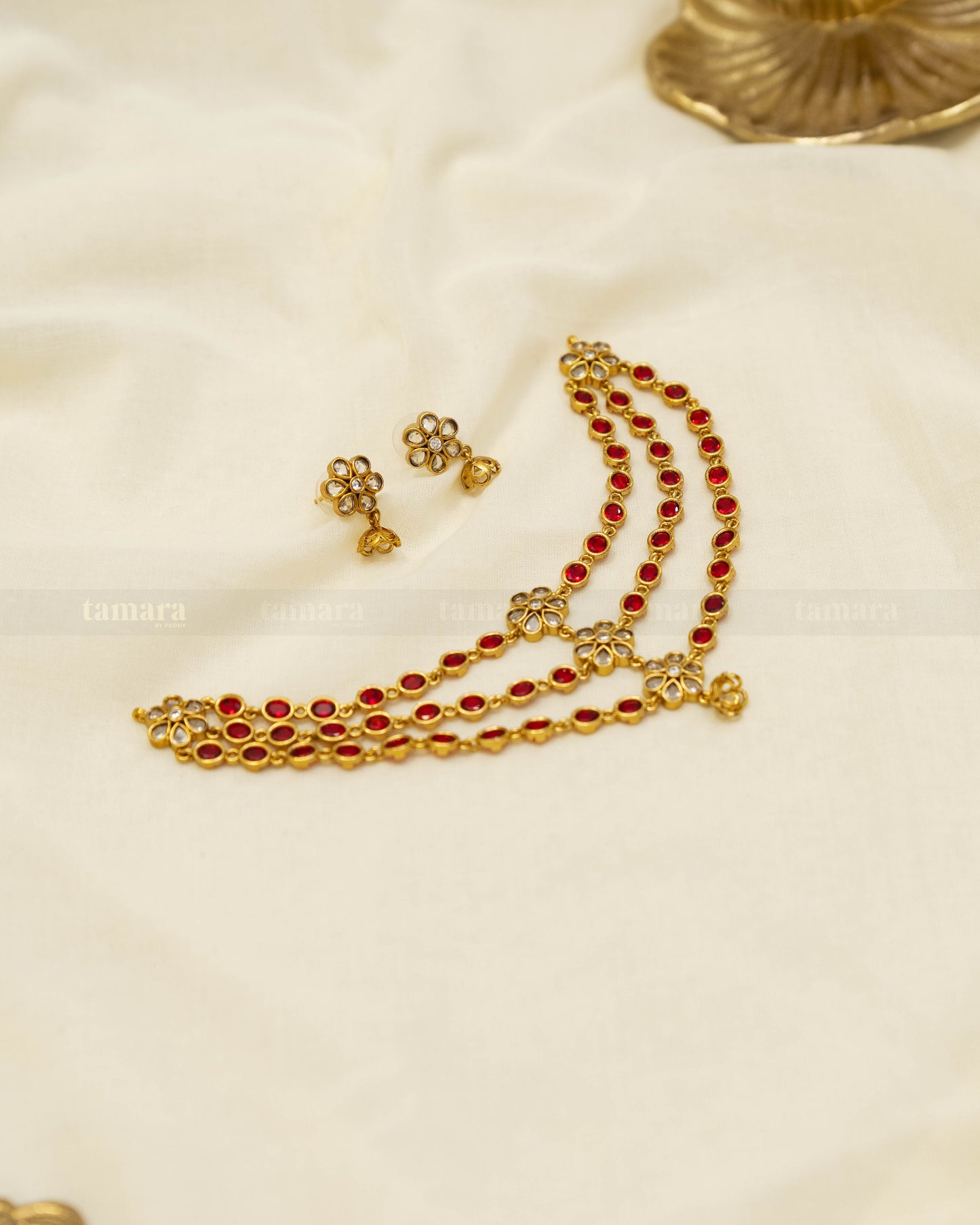 Three Layered Necklace Set - Red