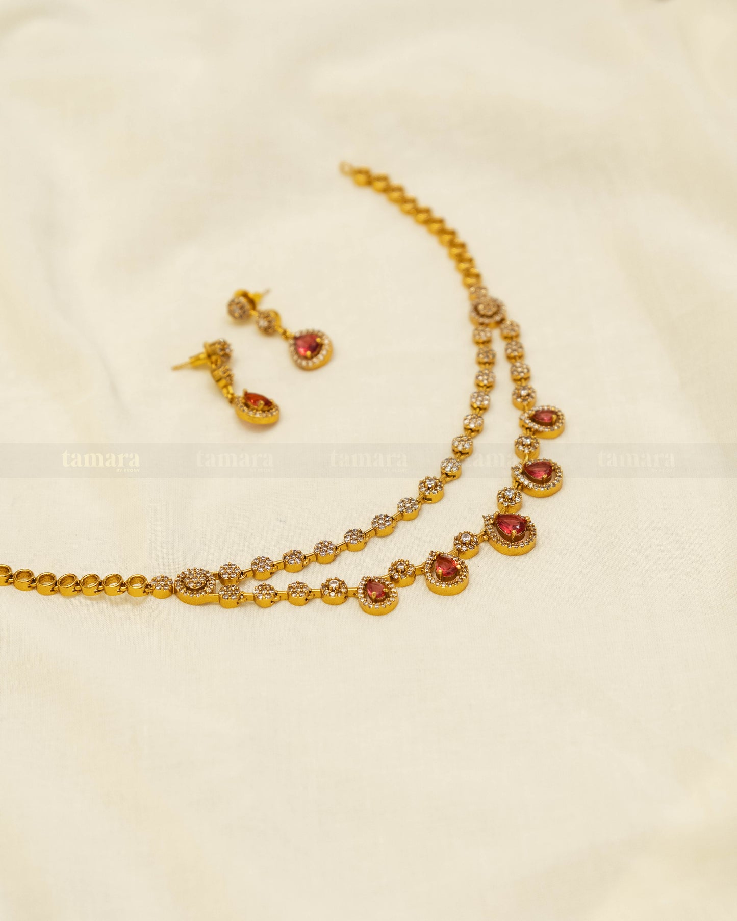 Layered Drop Necklace Set - Ruby