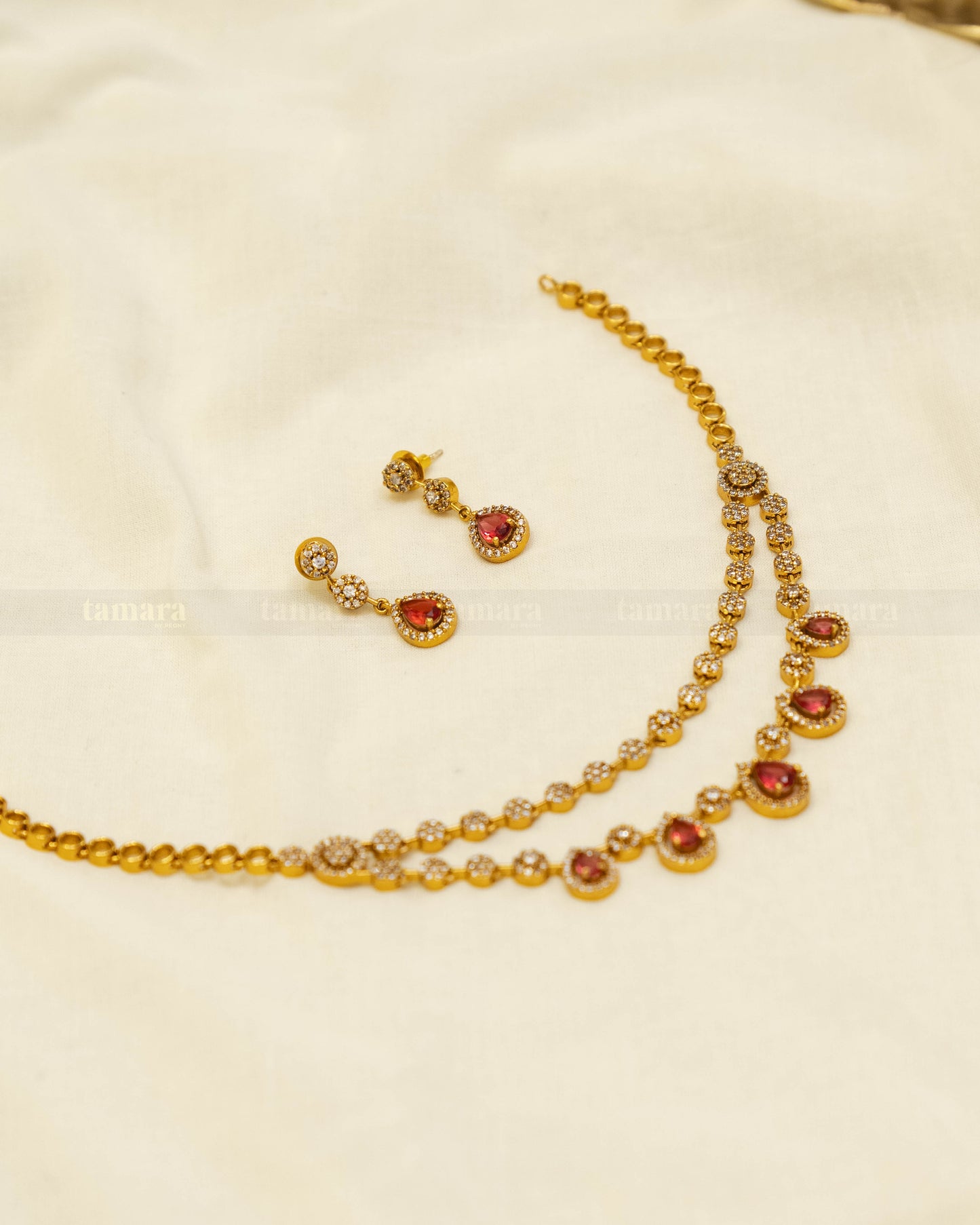 Layered Drop Necklace Set - Ruby
