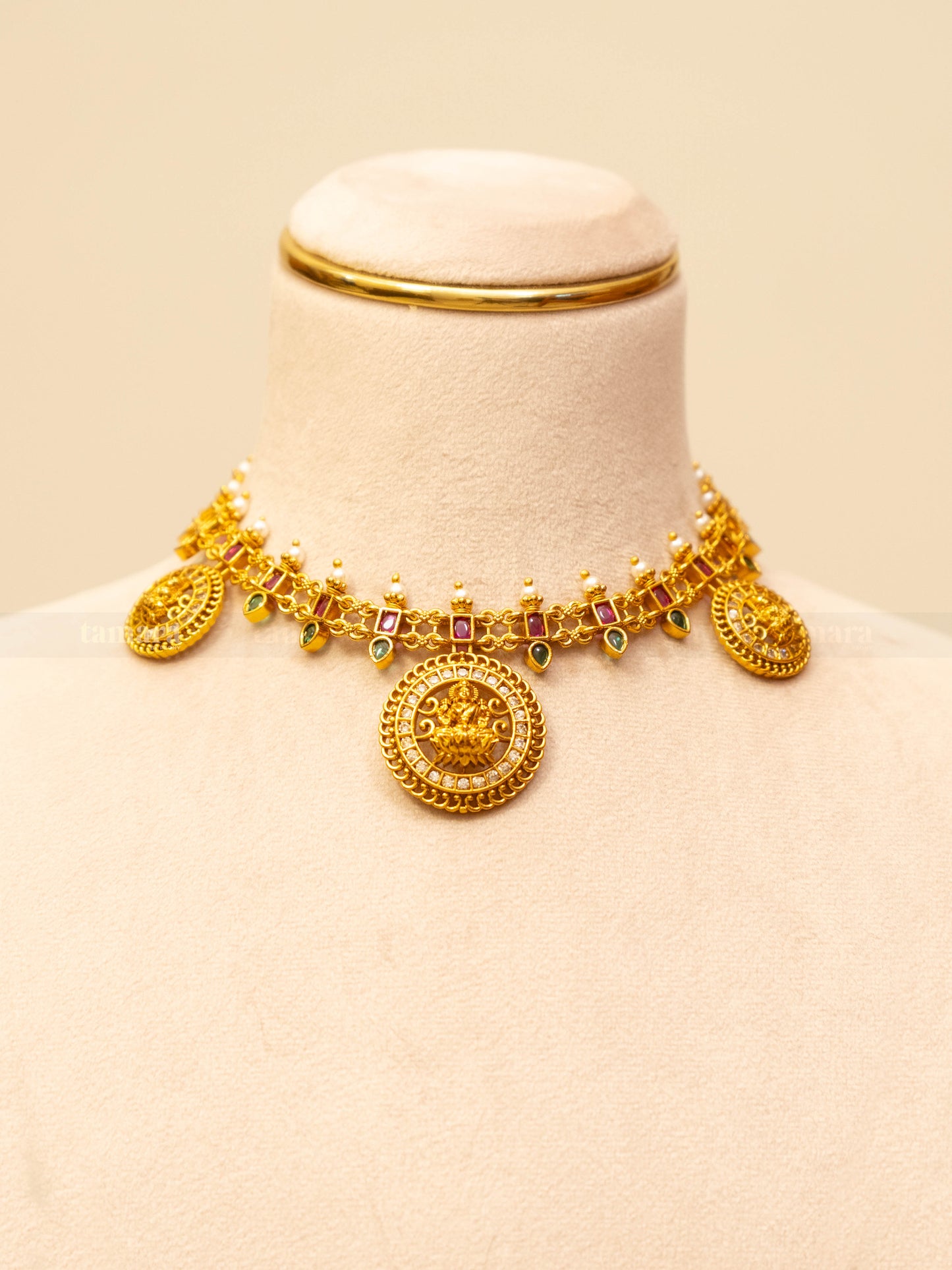 Antique Goddess Lakshmi Necklace Set - Small
