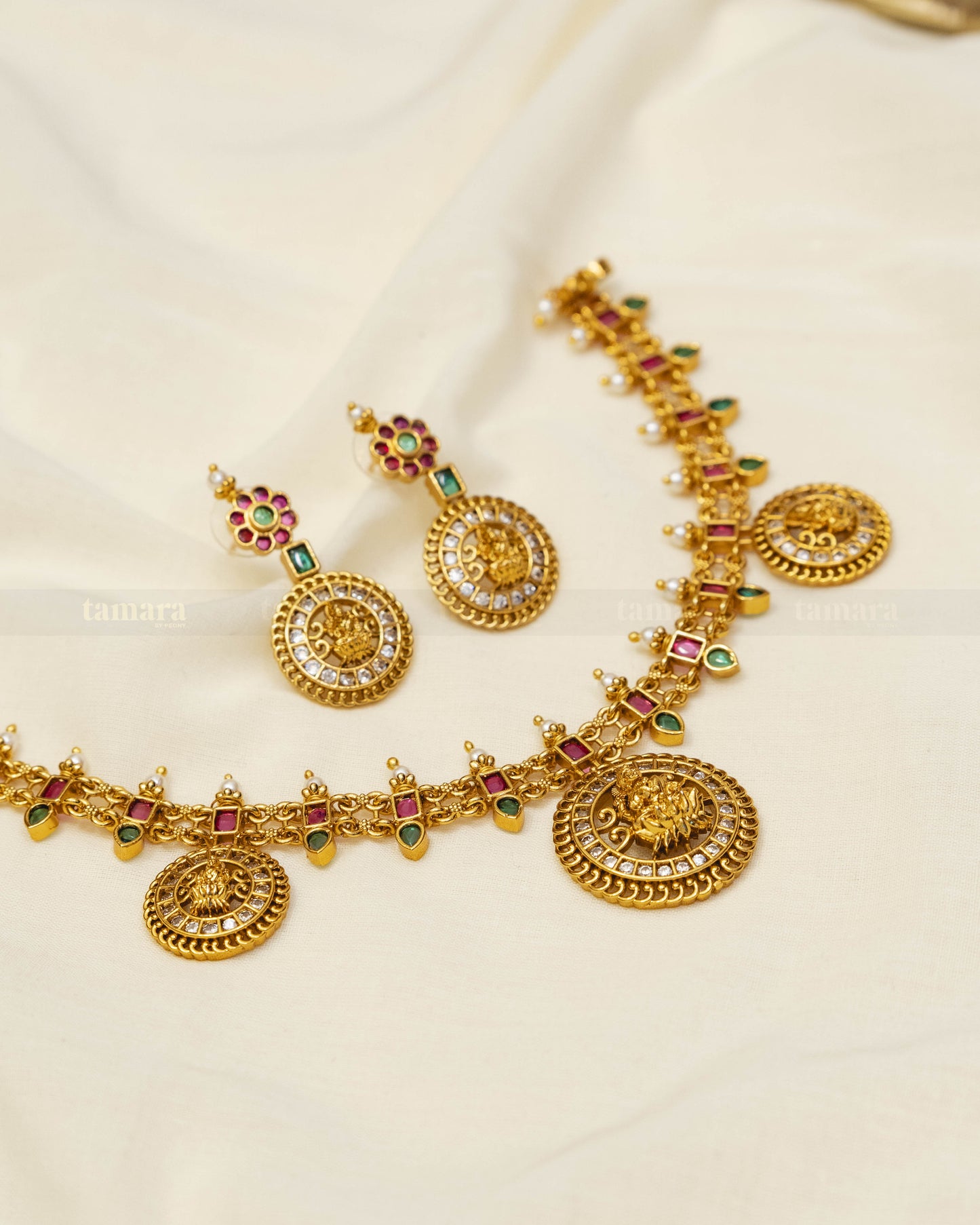 Antique Goddess Lakshmi Necklace Set - Small
