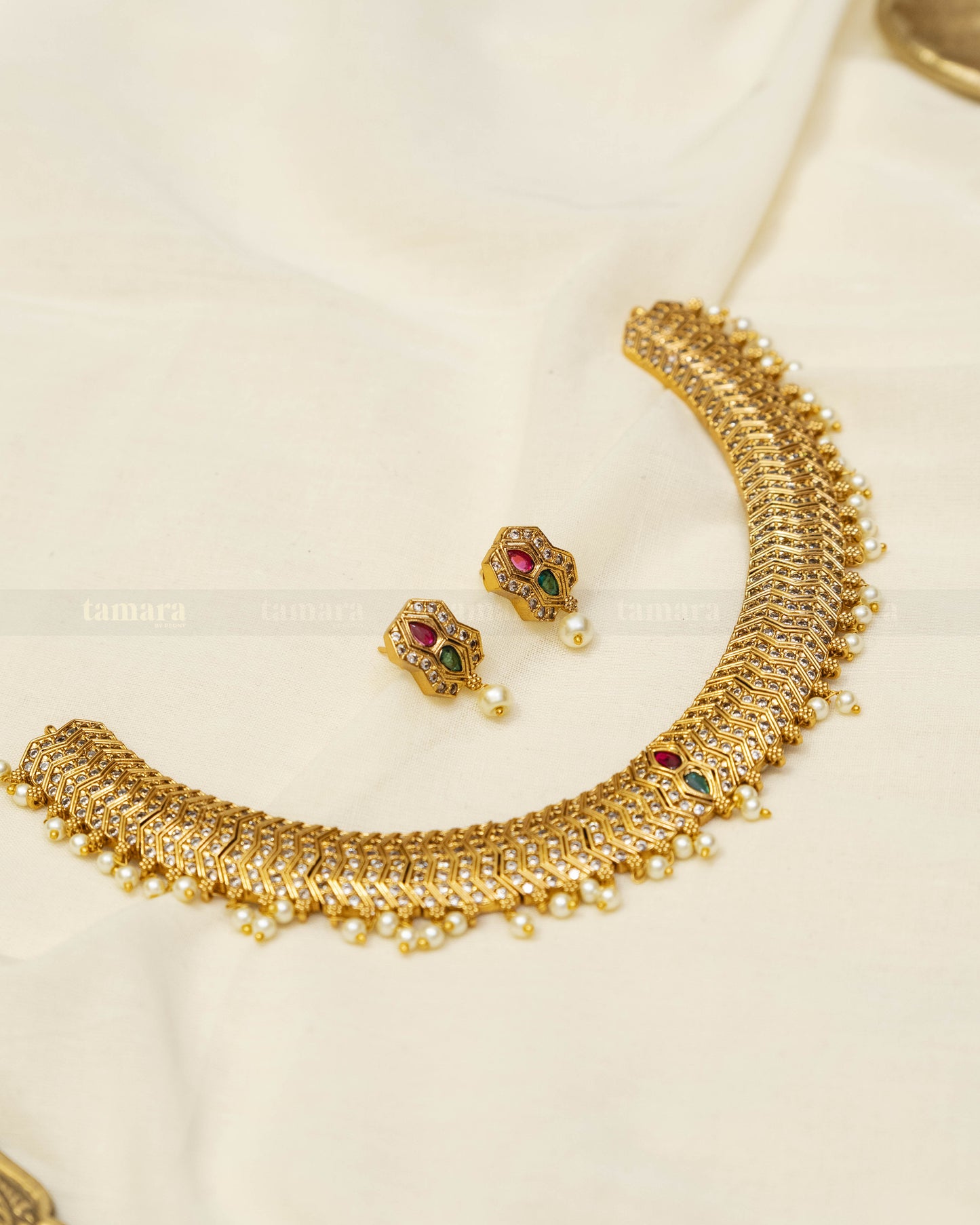 The Rajwadi Choker Set  - Ruby & Green