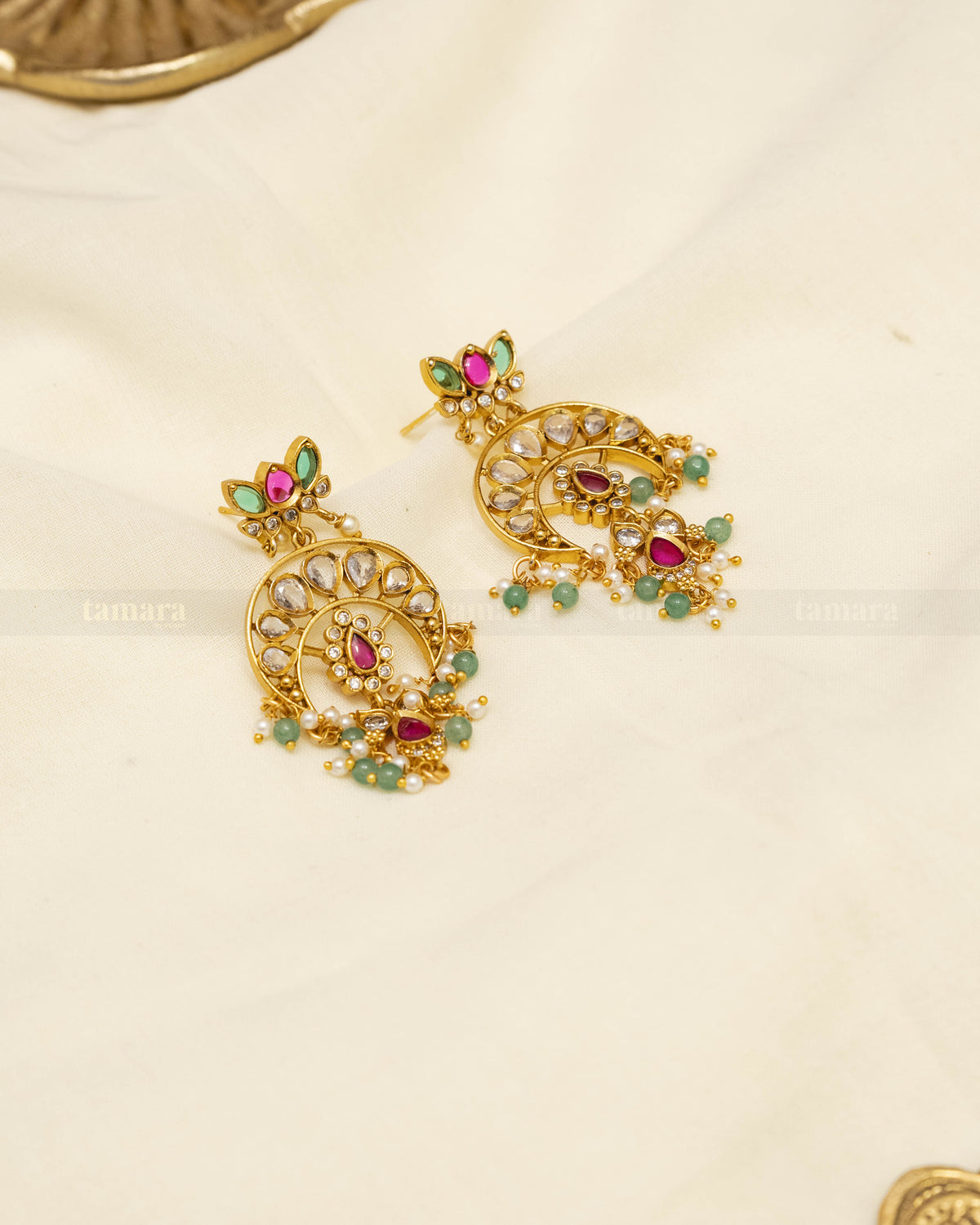 Crescent Kundan Chandbali - Mint