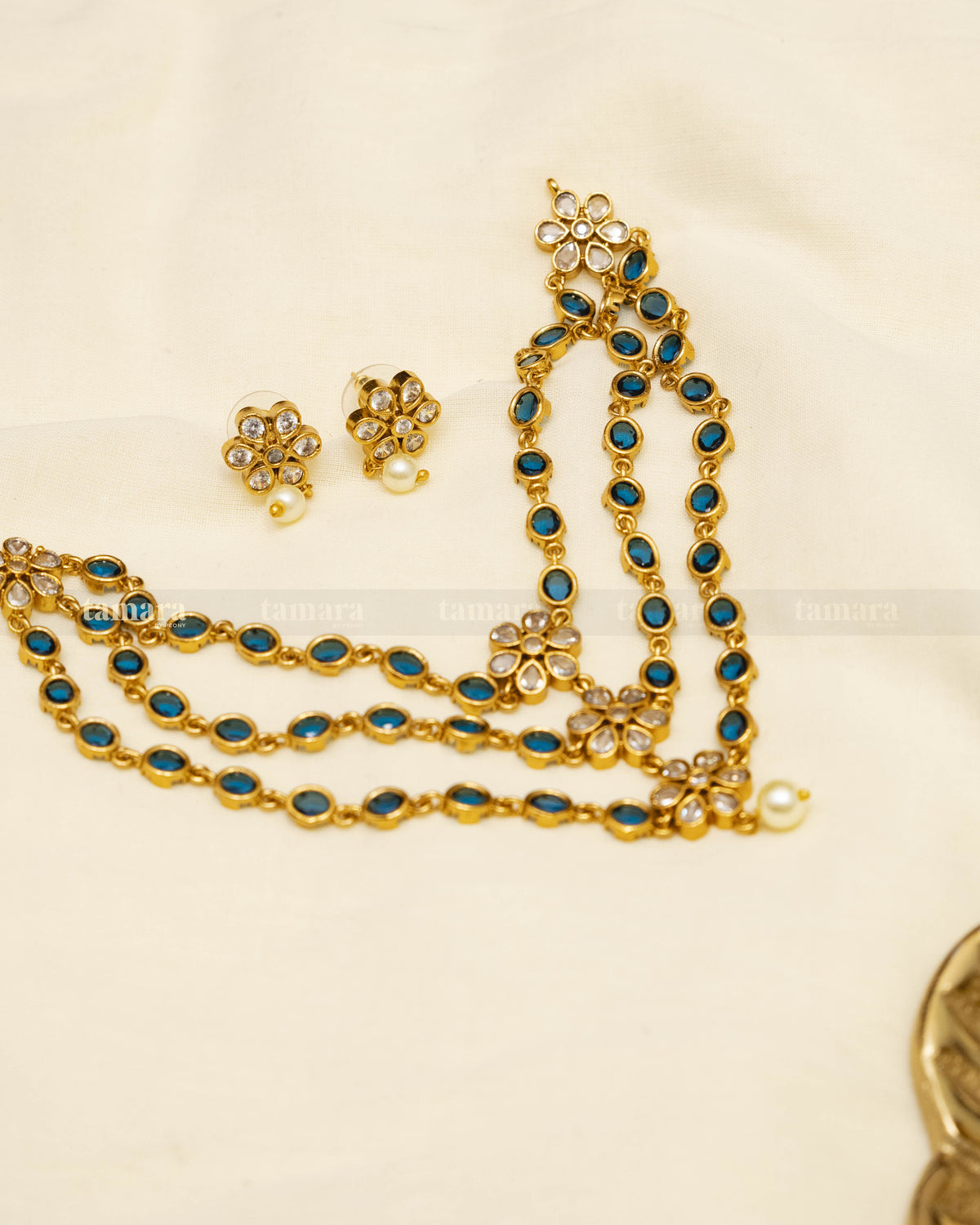 Three Layered Necklace Set - Blue