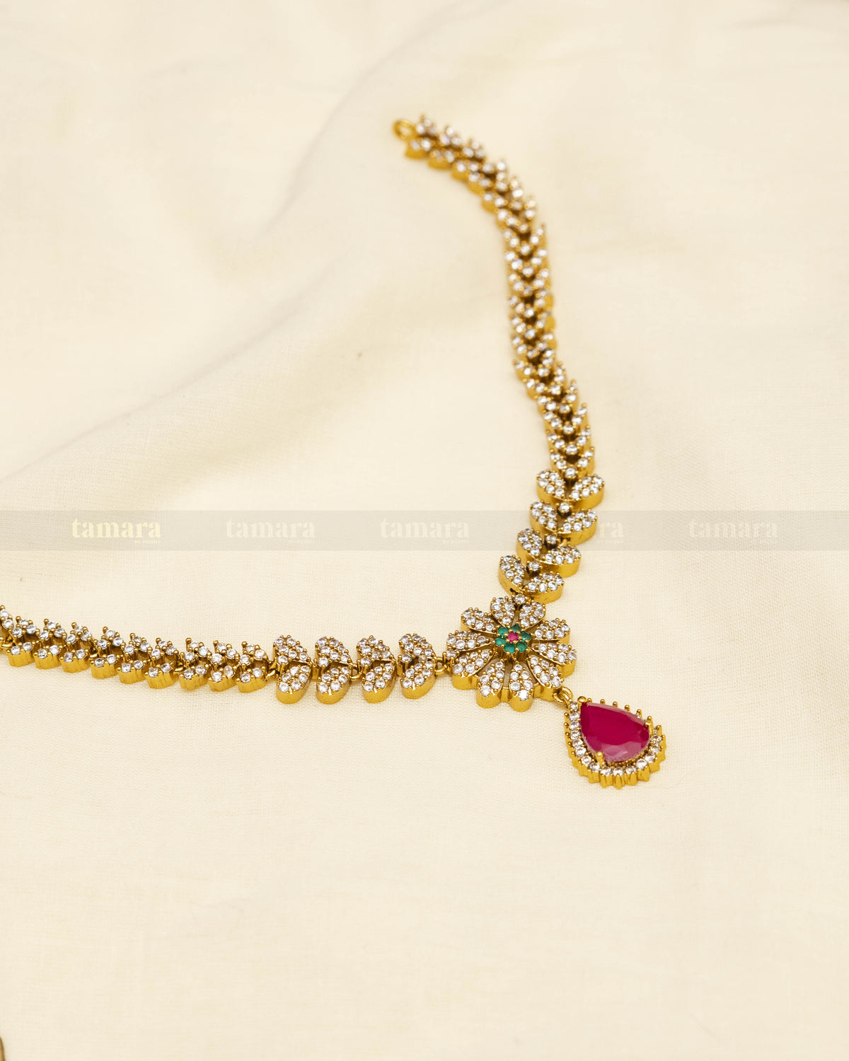Studded Floral Necklace Set
