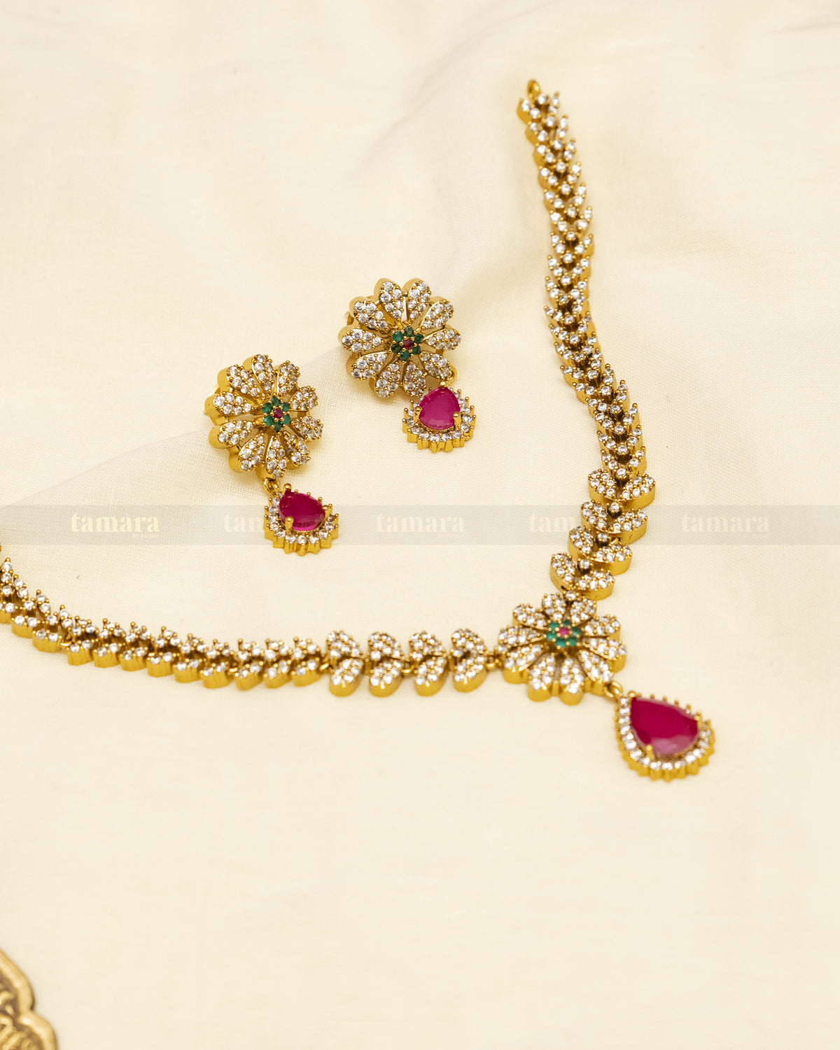 Studded Floral Necklace Set