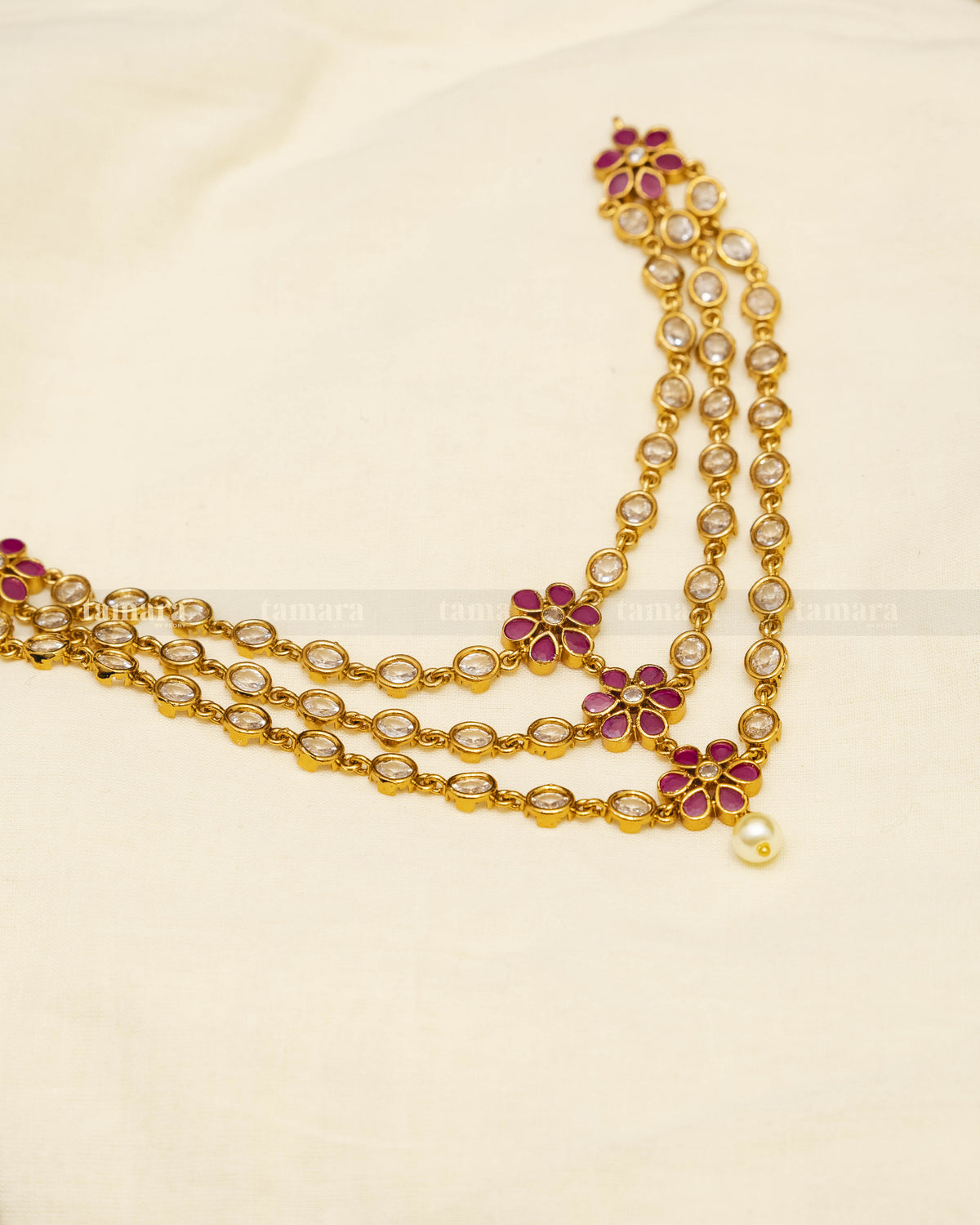 Three Layered Necklace Set - Ruby & White