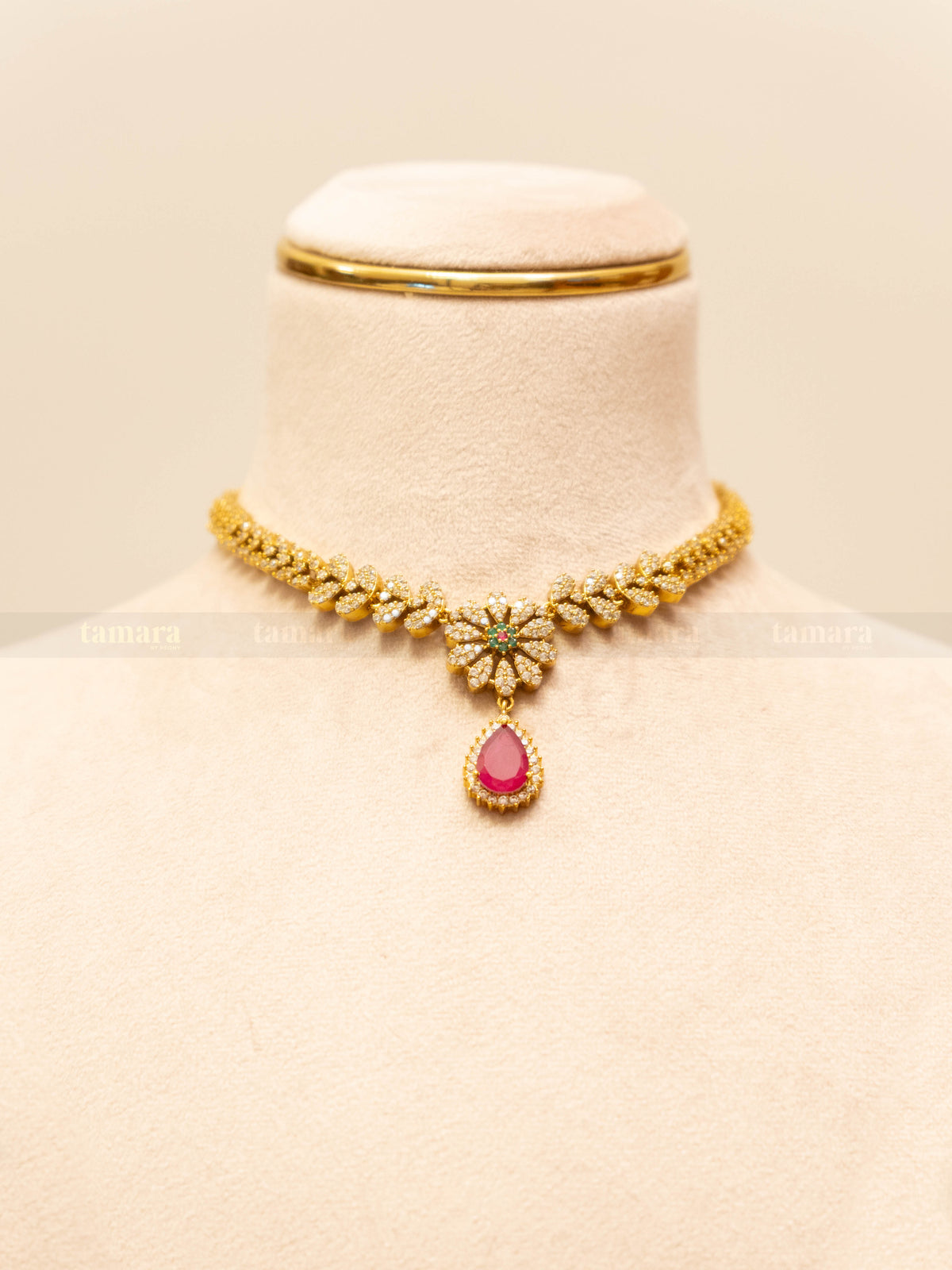 Studded Floral Necklace Set