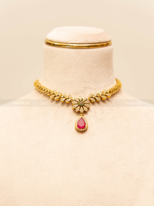 Studded Floral Necklace Set