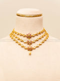 Three Layered Necklace Set - Ruby & White